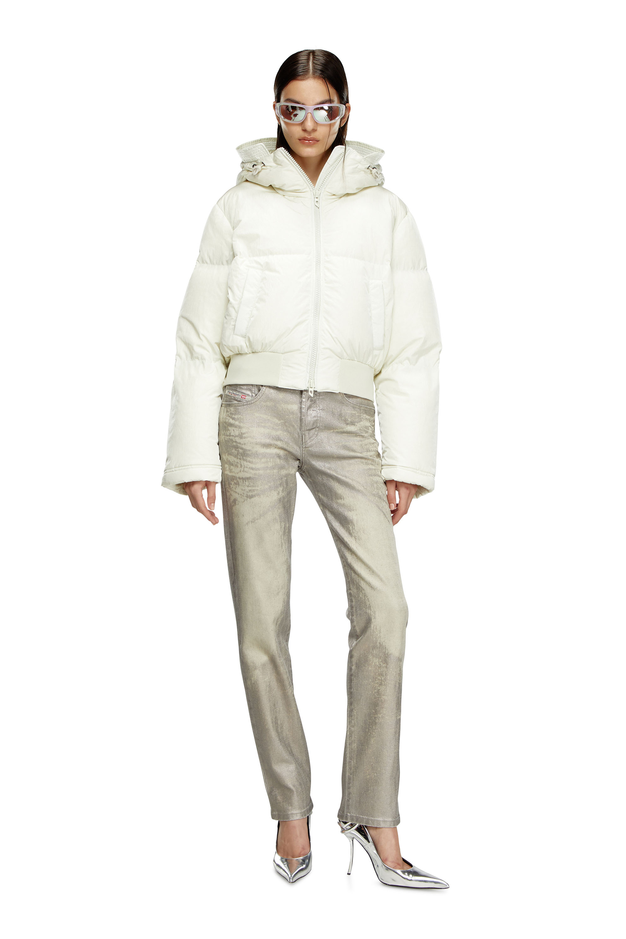 Diesel - W-PEYT-SHORT-NEW-P1, Female's Hooded down jacket in crinkled nylon in ホワイト - 2