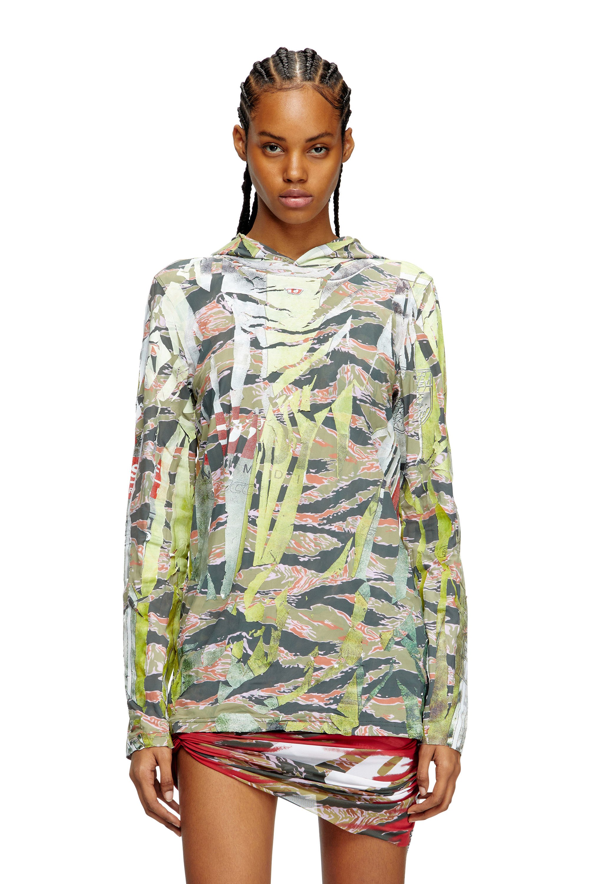 Diesel - T-GILLIS, Unisex's Camo hooded top with cracked over-print in ブラウン/グリーン - 4