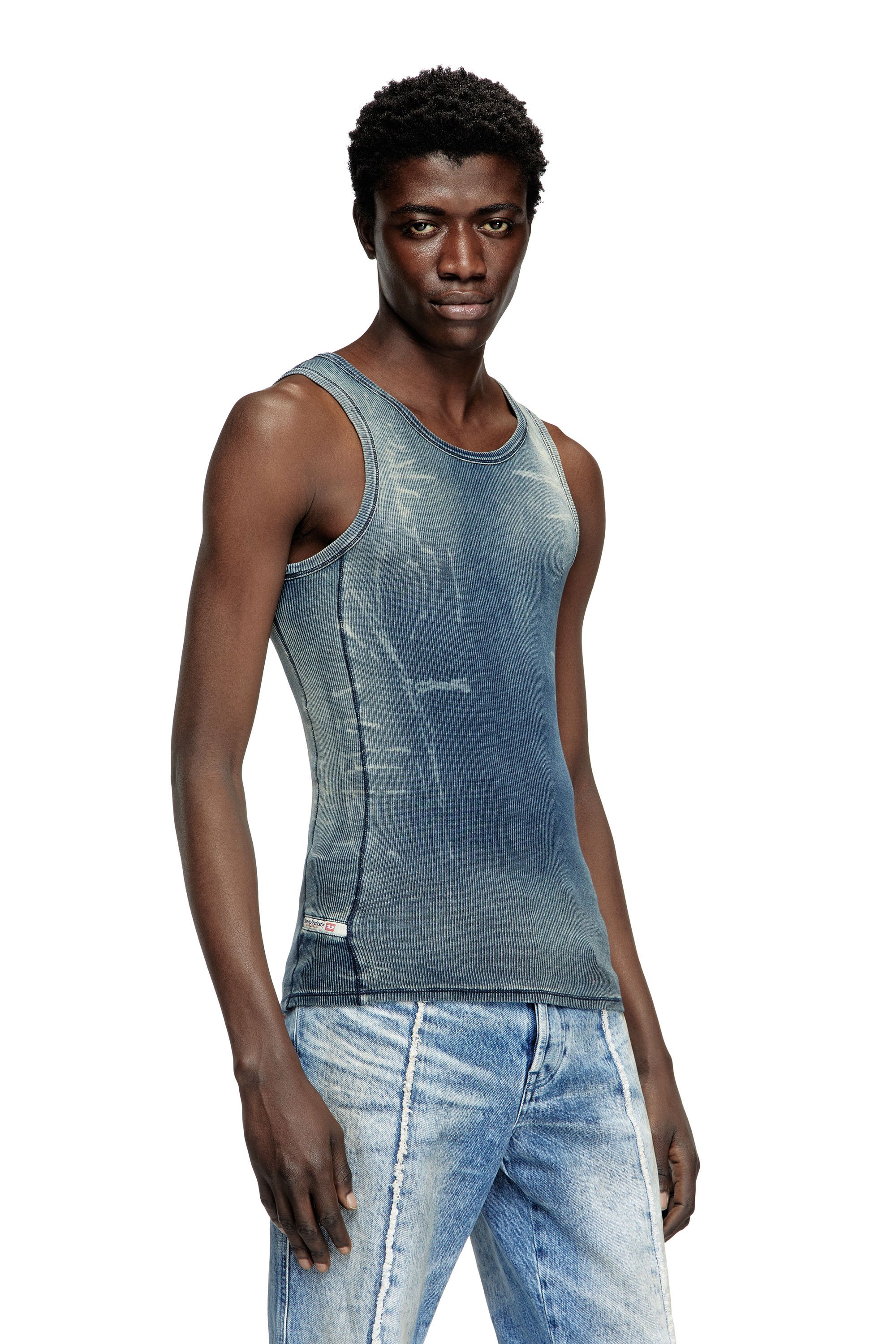 Diesel - T-GO, Unisex's Ribbed tank top with denim trompe l'oeil in ダークブルー - 1