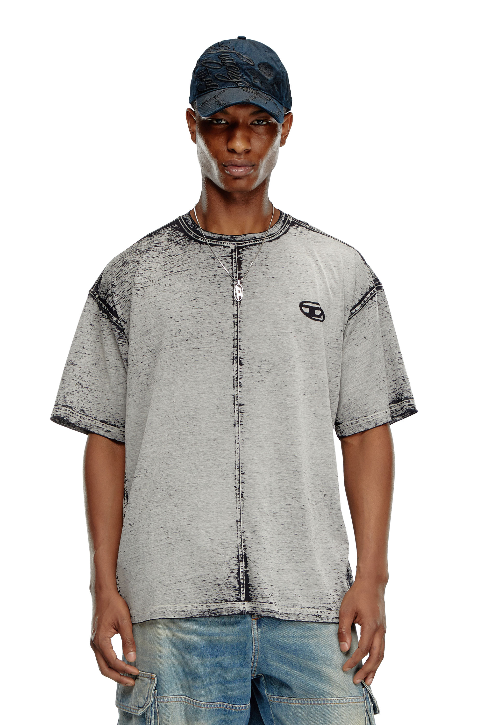 Diesel - T-BOXT-DEV, Male Burnout T-shirt with Oval D logo in グレー - Image 1