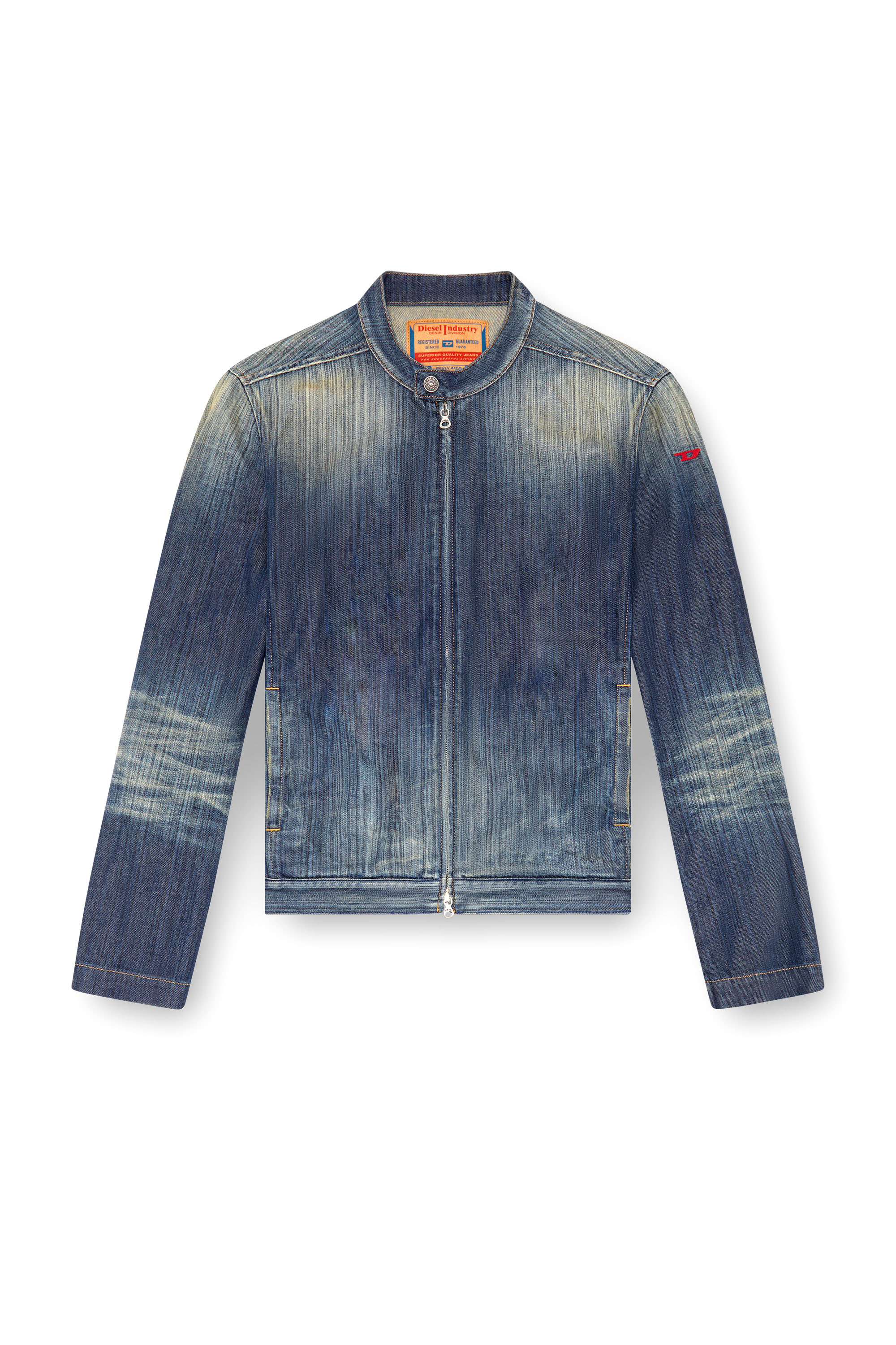 Diesel - D-GLORY, Male Moto jacket in streaky denim in ブルー - Image 3
