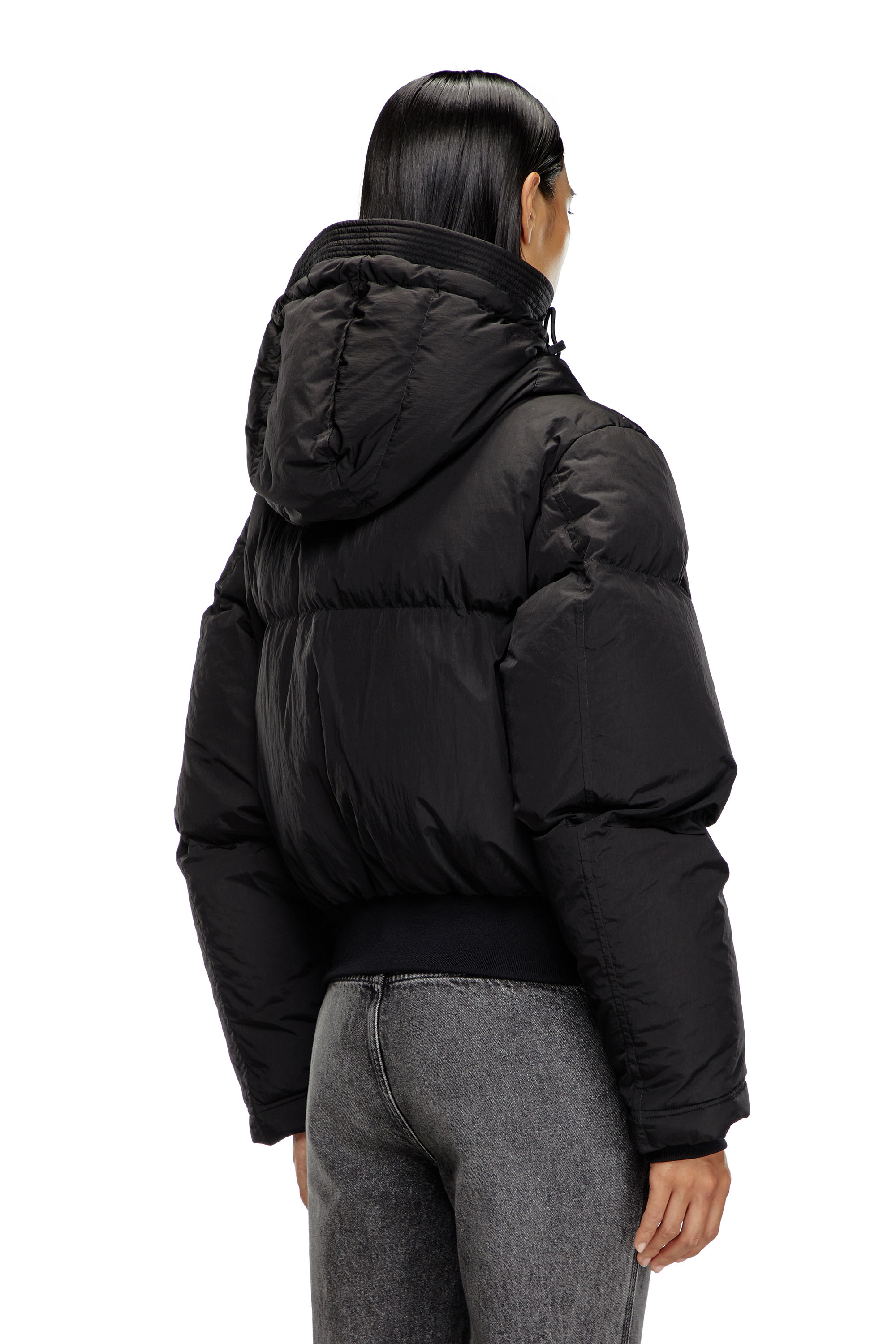 Diesel - W-PEYT-SHORT-NEW-P1, Female's Hooded down jacket in crinkled nylon in ブラック - 4