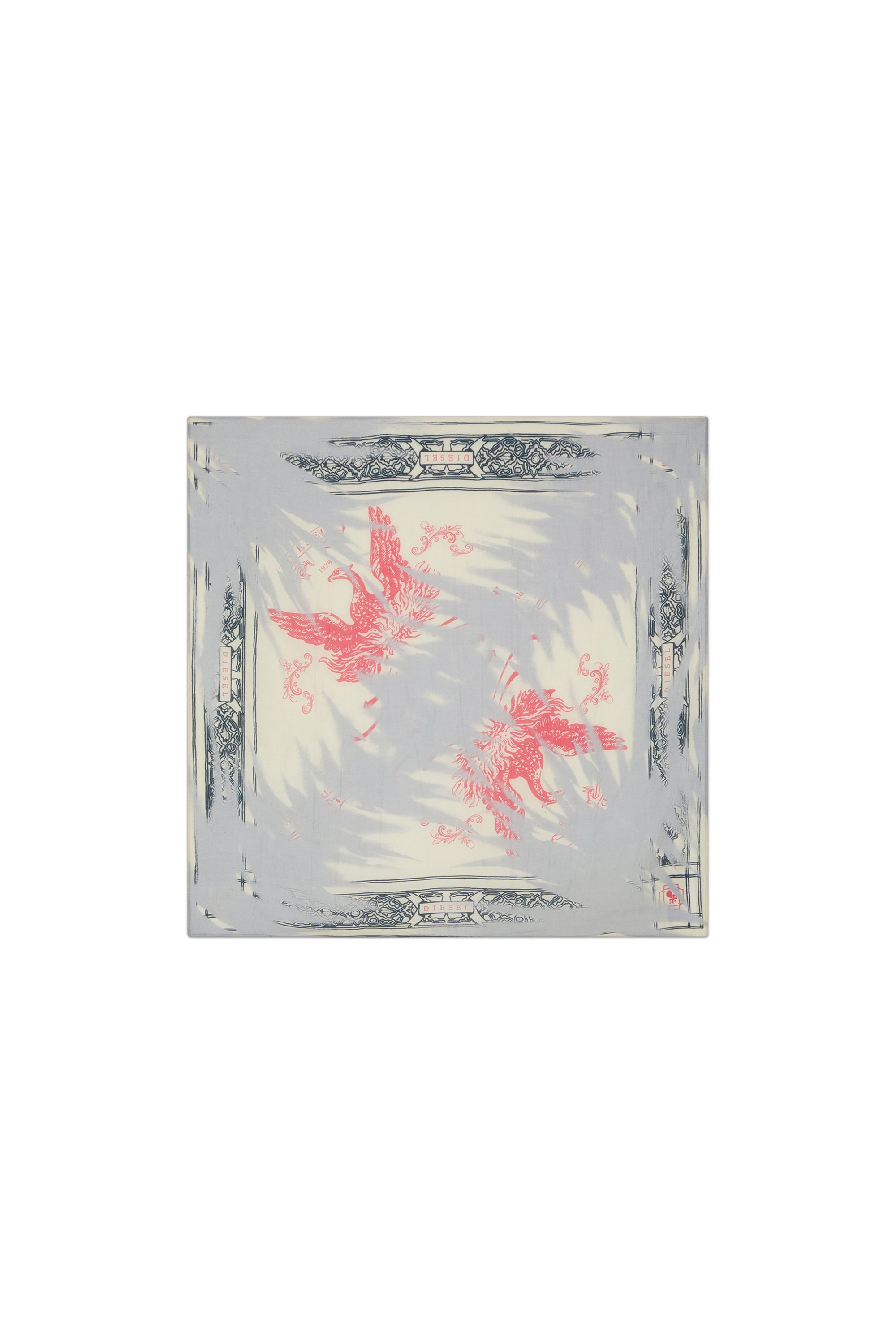 Diesel - S-ANTA, Male's Scarf with eagle bandana print in グレー/ベージュ - 1