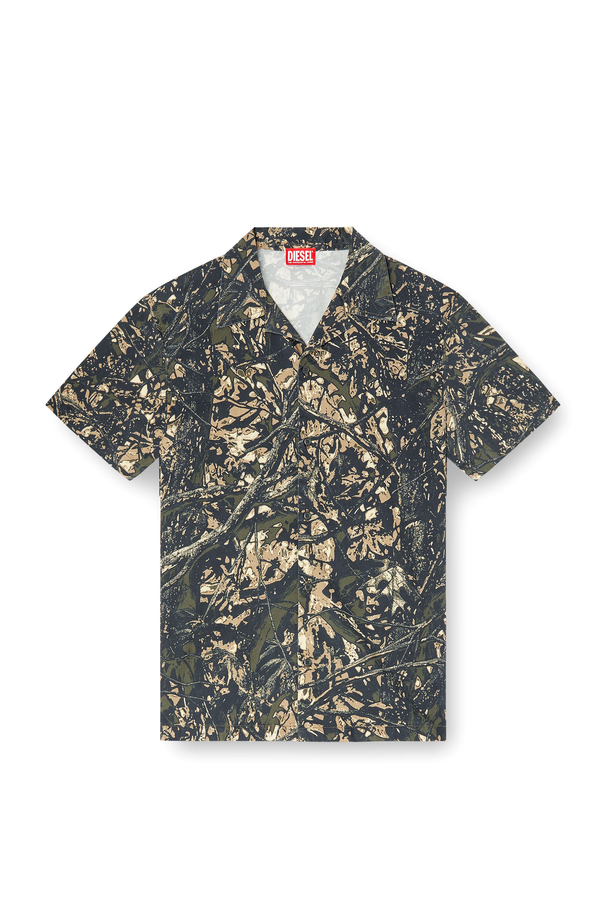 Diesel - S-LINT, Male's Short sleeved shirt with camo print in ブラウン/グリーン - 3