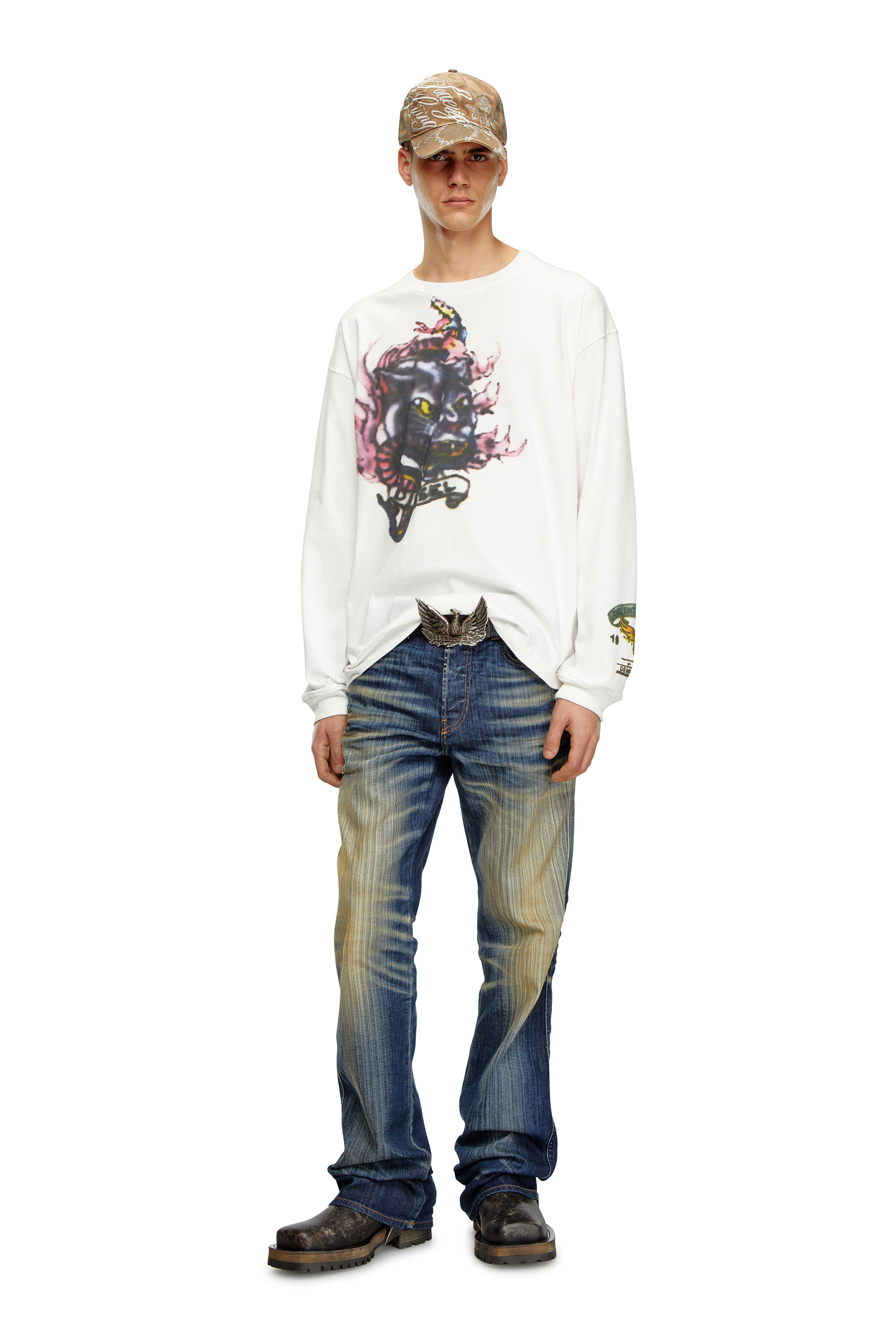 Diesel - T-BOXT-LS-Q9, Male Long-sleeve T-shirt with blurry prints in ホワイト - Image 2