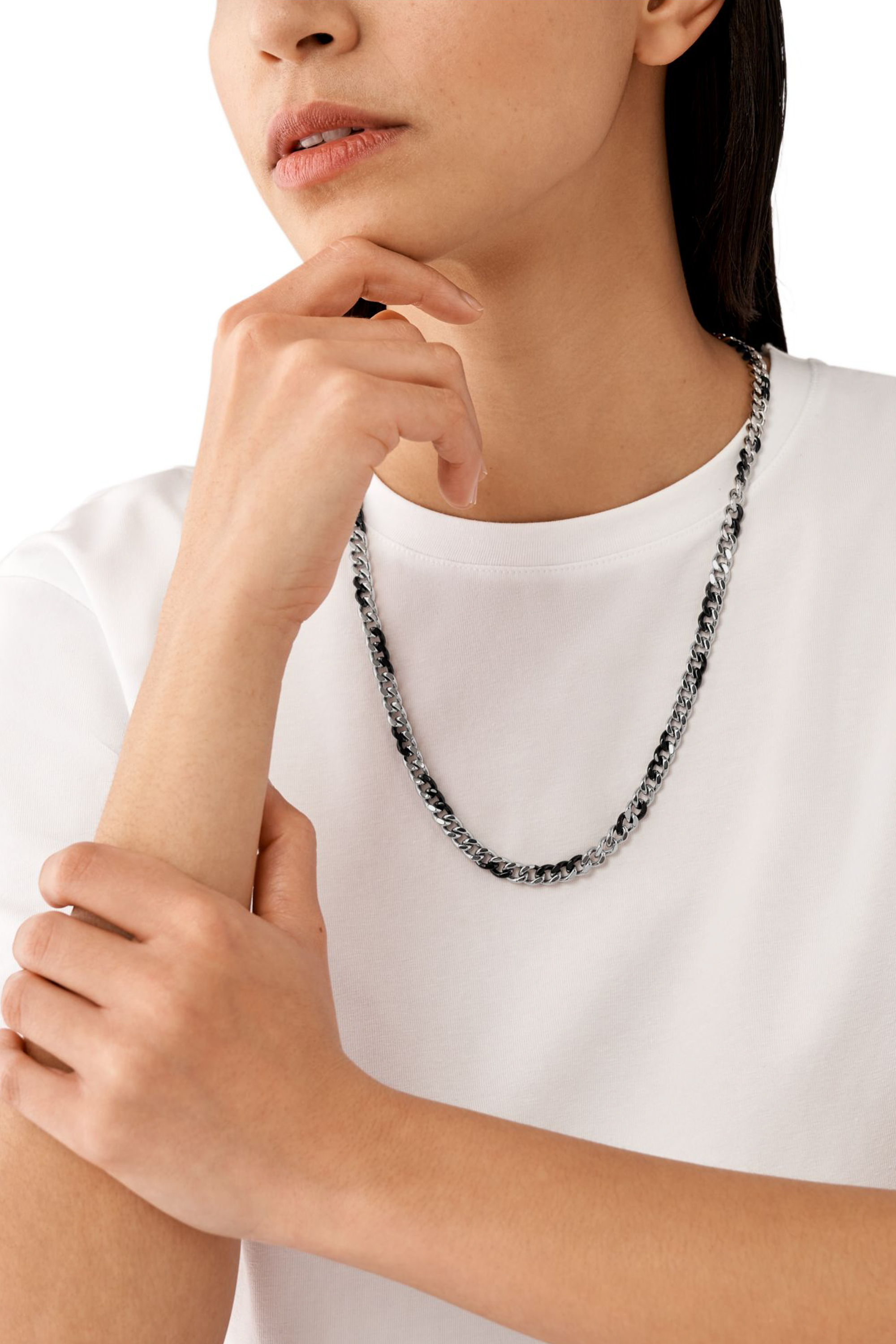 DX1499 Two-Tone stainless steel chain necklace｜シルバー｜メンズ 