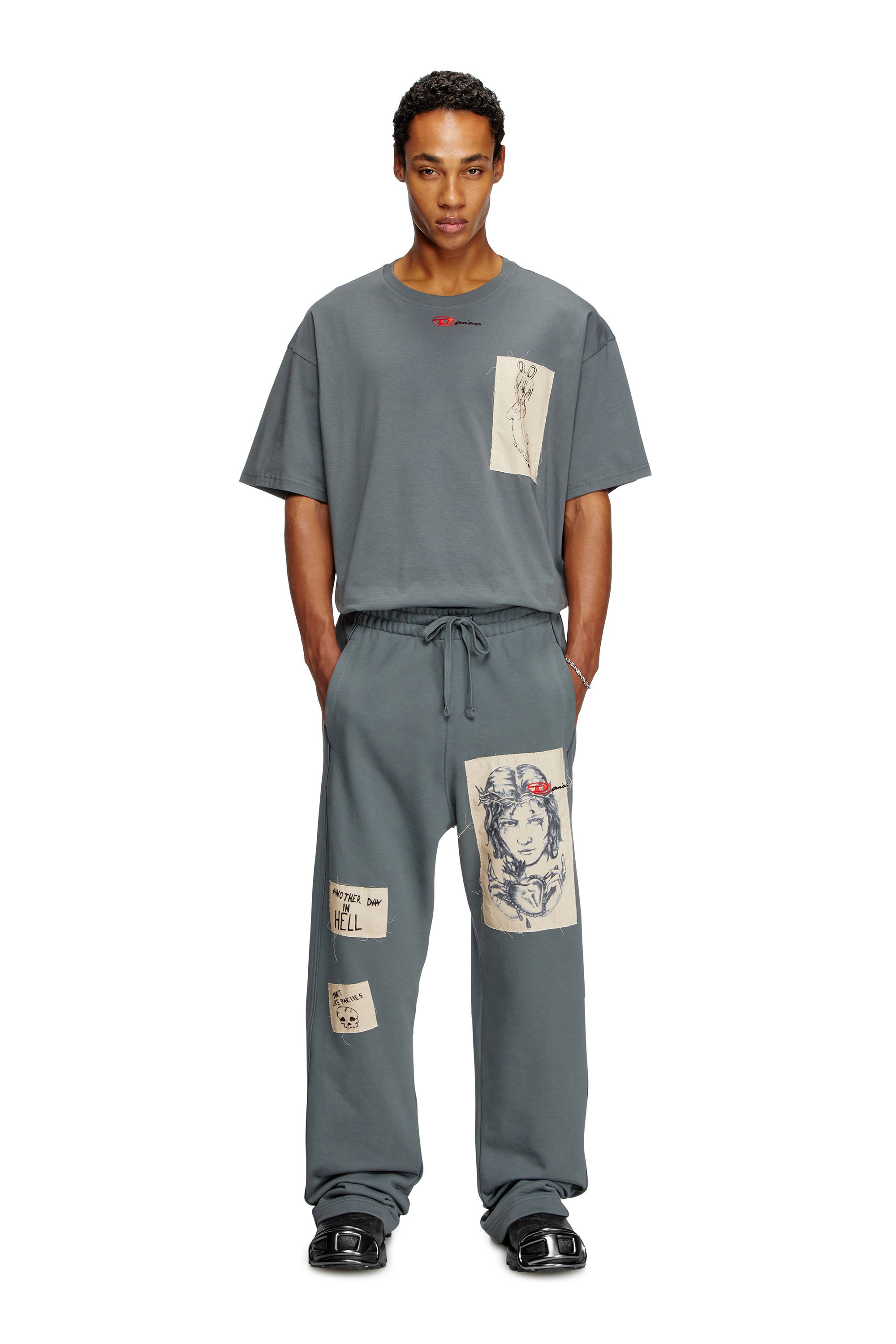 Diesel - P-MARTYANS-DD, Unisex's Track pants with tattoo patches in グレー - 5