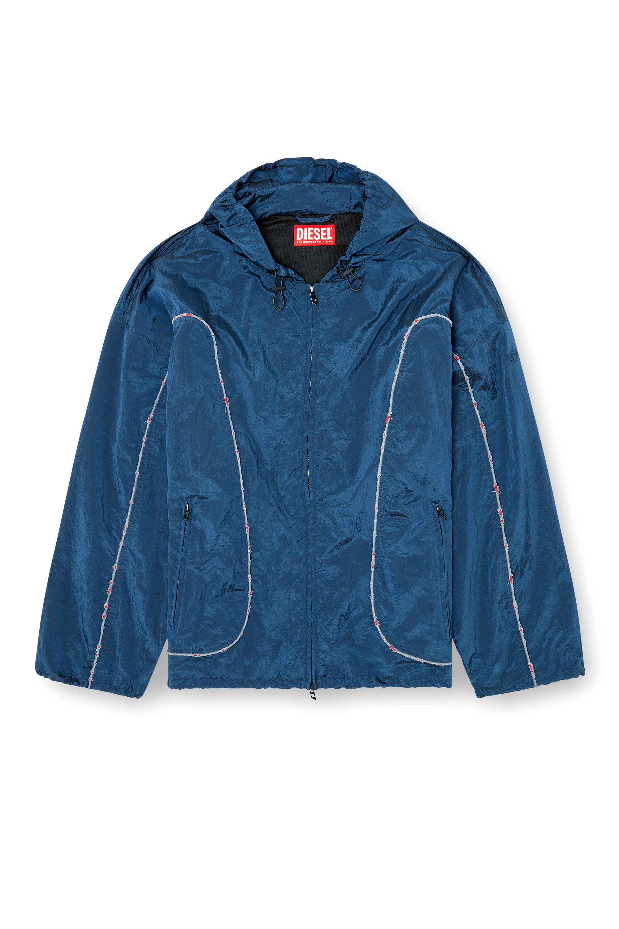 Diesel - J-ANTHEIT, Male's Windbreaker with destroyed piping in ブルー - 3