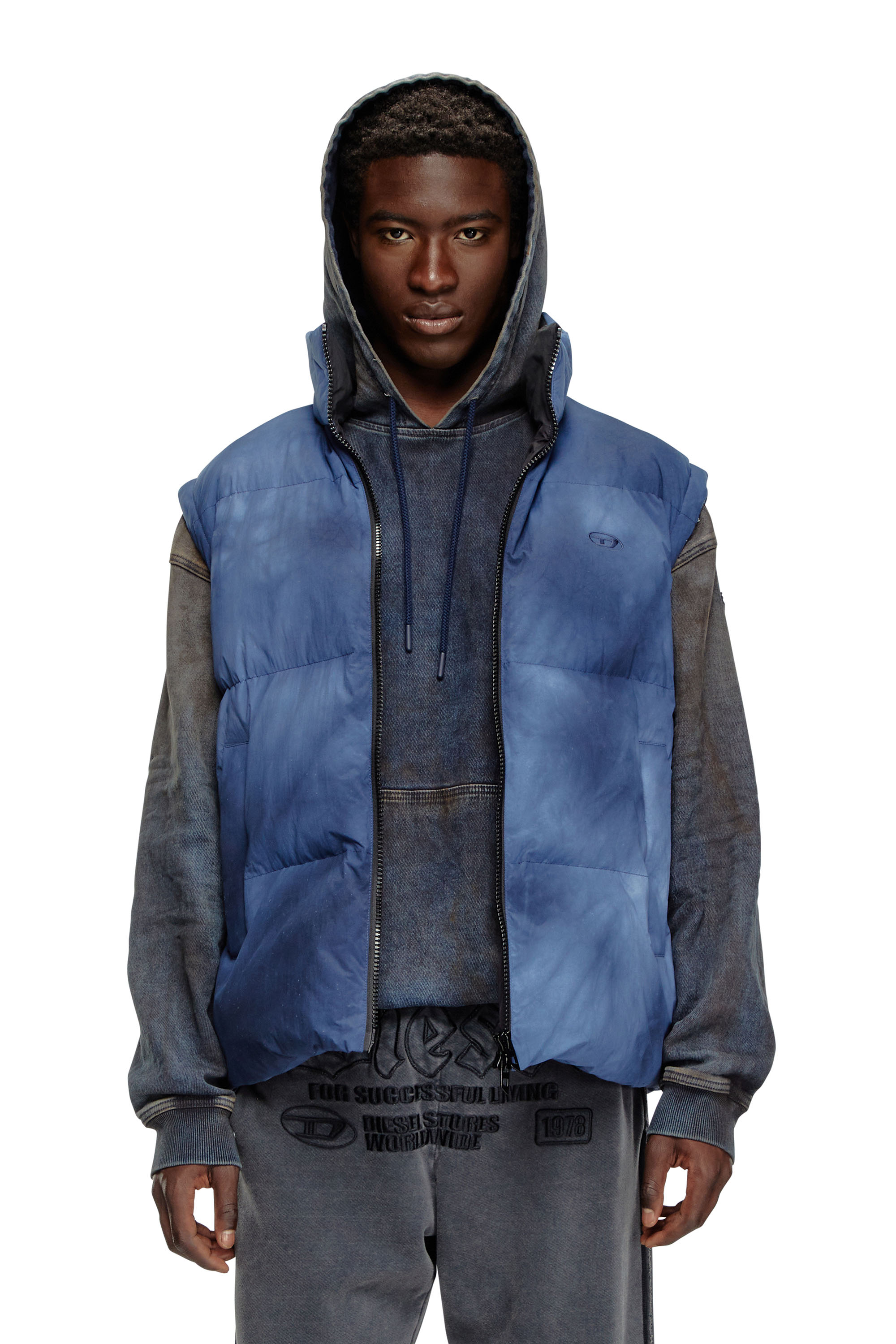 Diesel - W-RAVEEL-SL, Male's Down vest with cloudy effect in ブルー - 1