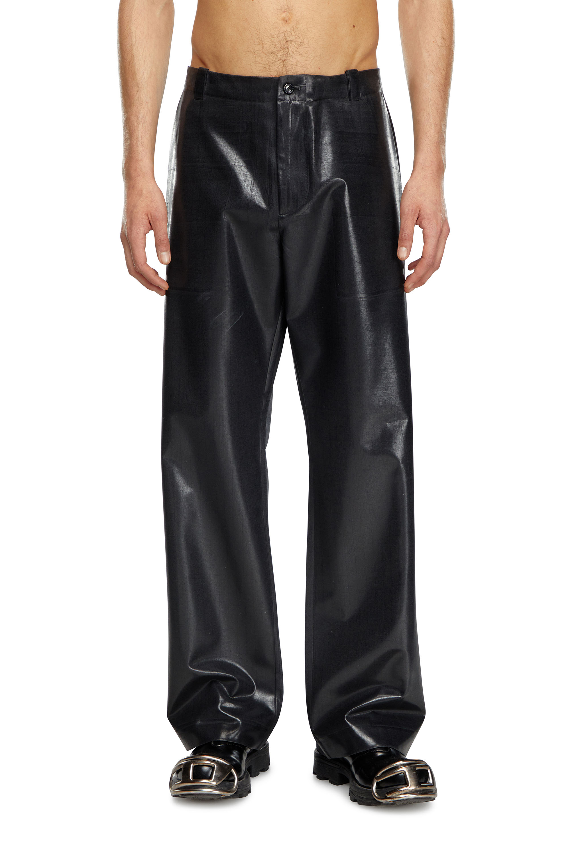 Diesel - P-STANLEY, Male Pinstripe pants with coated front in ブラック - Image 1
