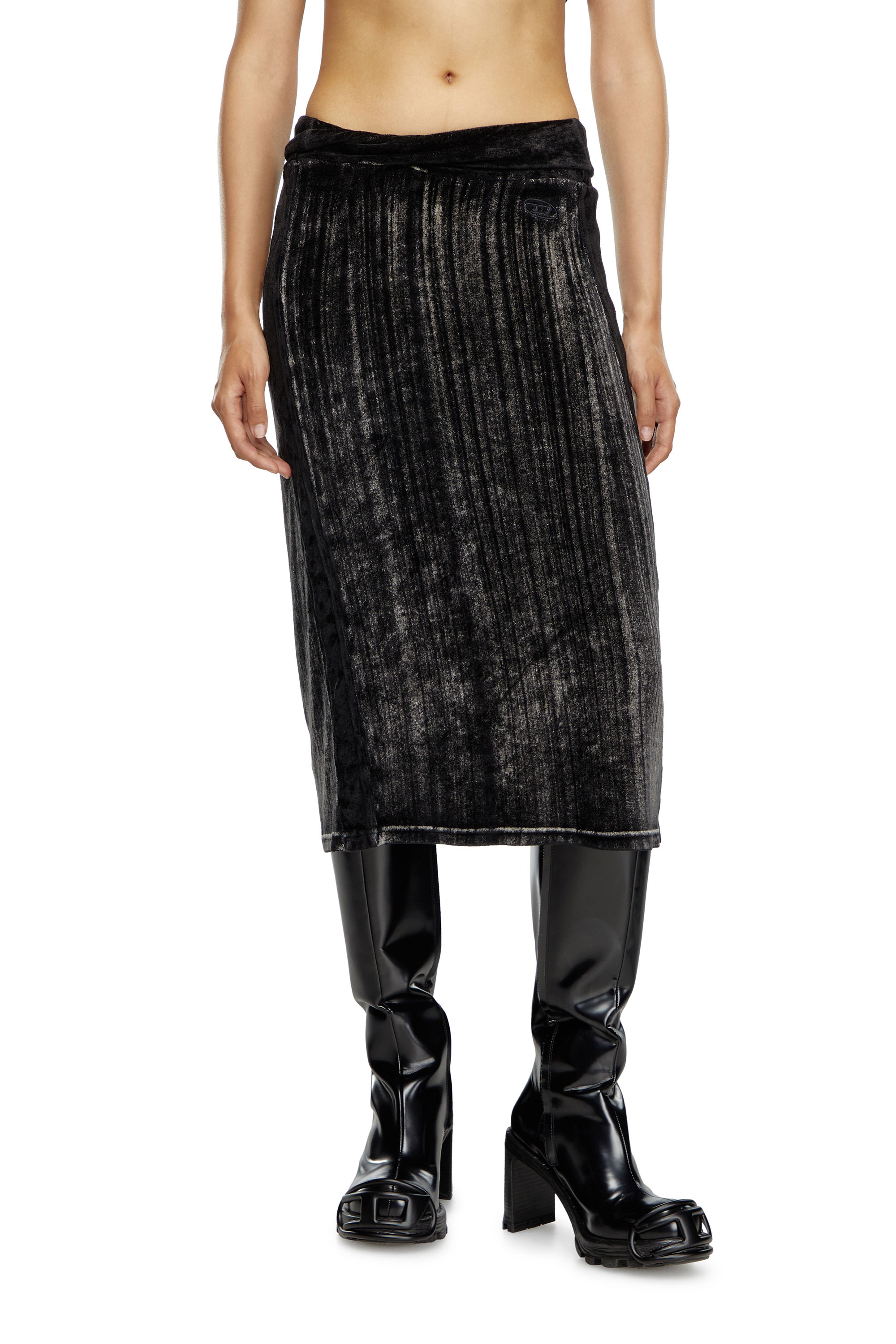 Diesel - O-VERYN, Female Chenille midi skirt with faded effect in ブラック - Image 1