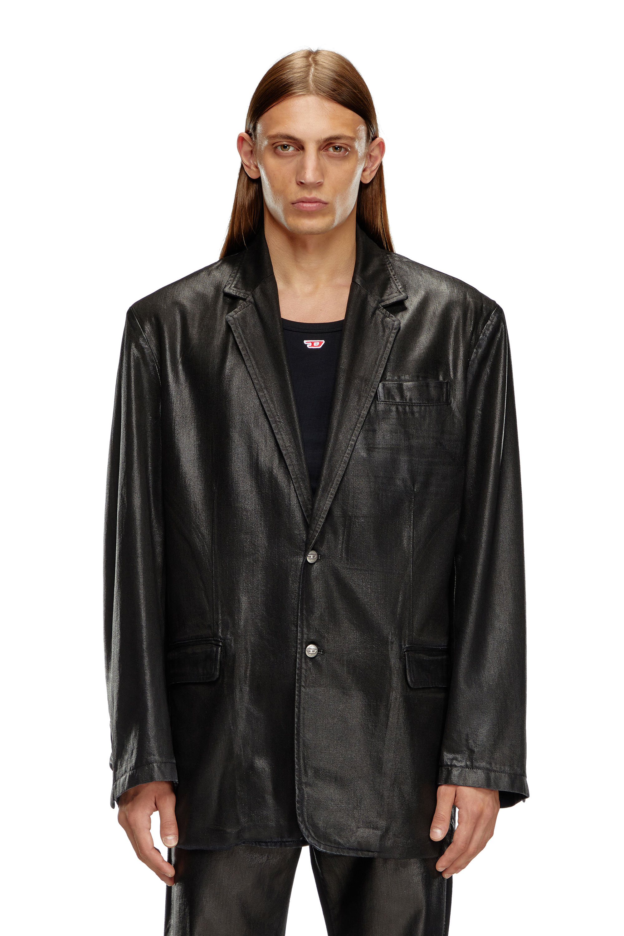 Diesel - D-BLA, Unisex's Blazer in coated tailoring denim in ブラック - 4