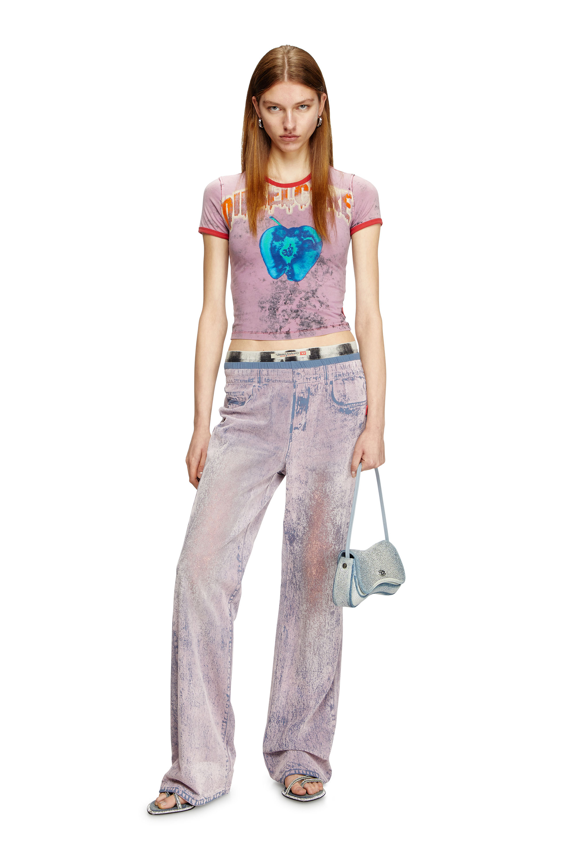 Diesel - P-NERV, Female's Wide leg sweat pants with bleach treatment in ライラック - 2