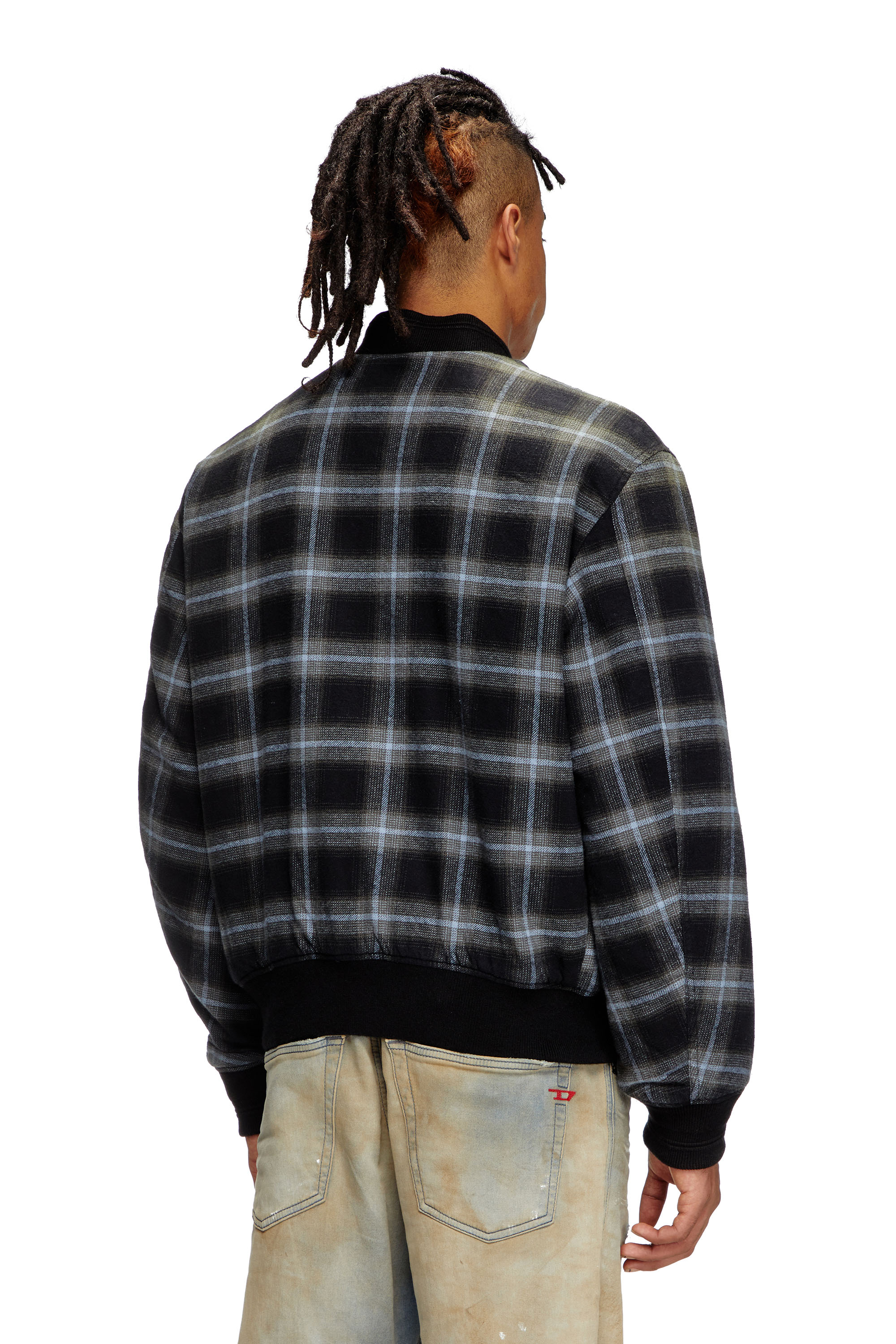 Diesel - J-SAINT, Male's Padded bomber jacket in check flannel in ブラック/ブルー - 4