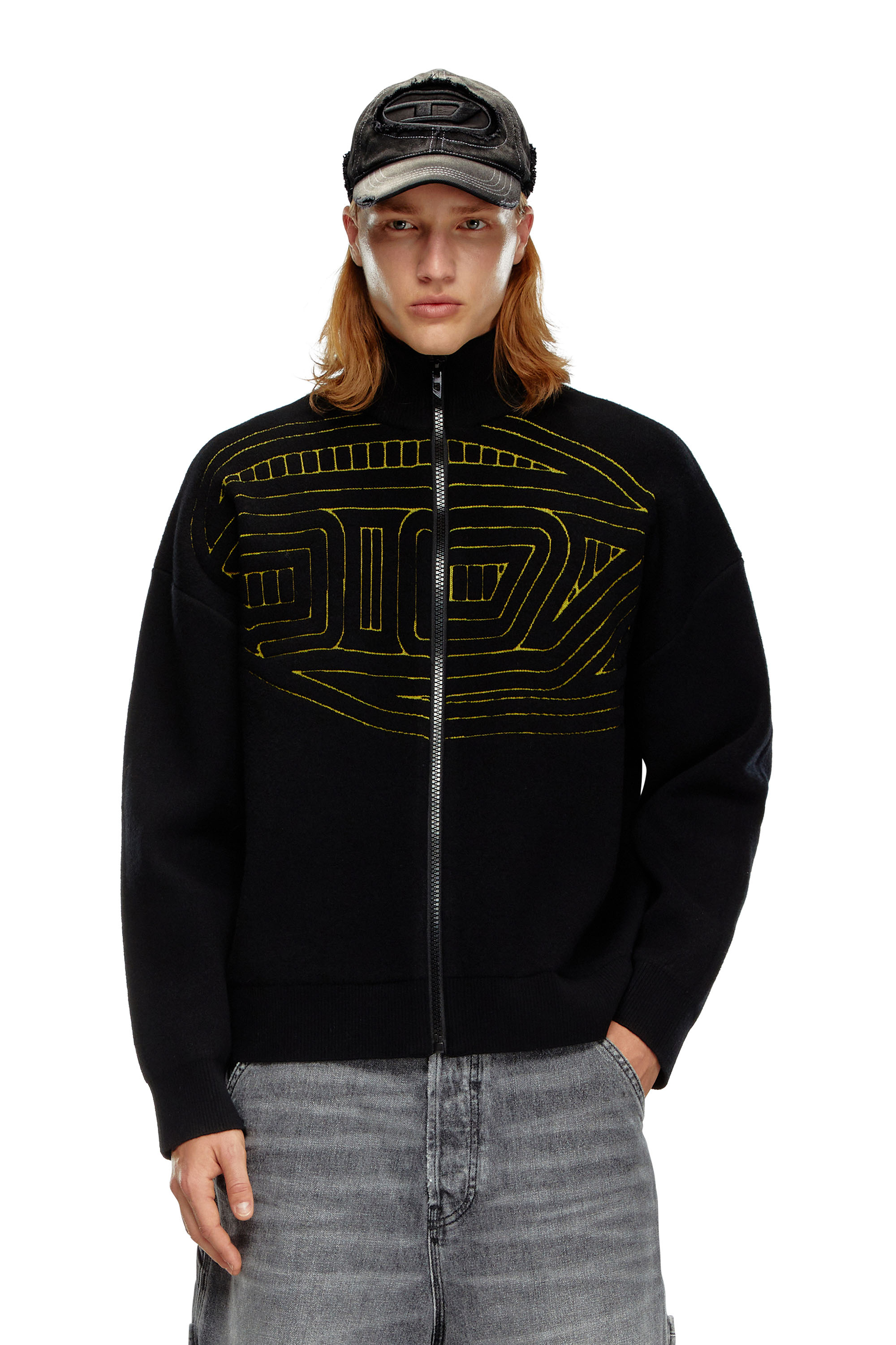 Diesel - K-RALUS, Male Wool-blend zip sweater with graphic logo in ブラック - Image 1