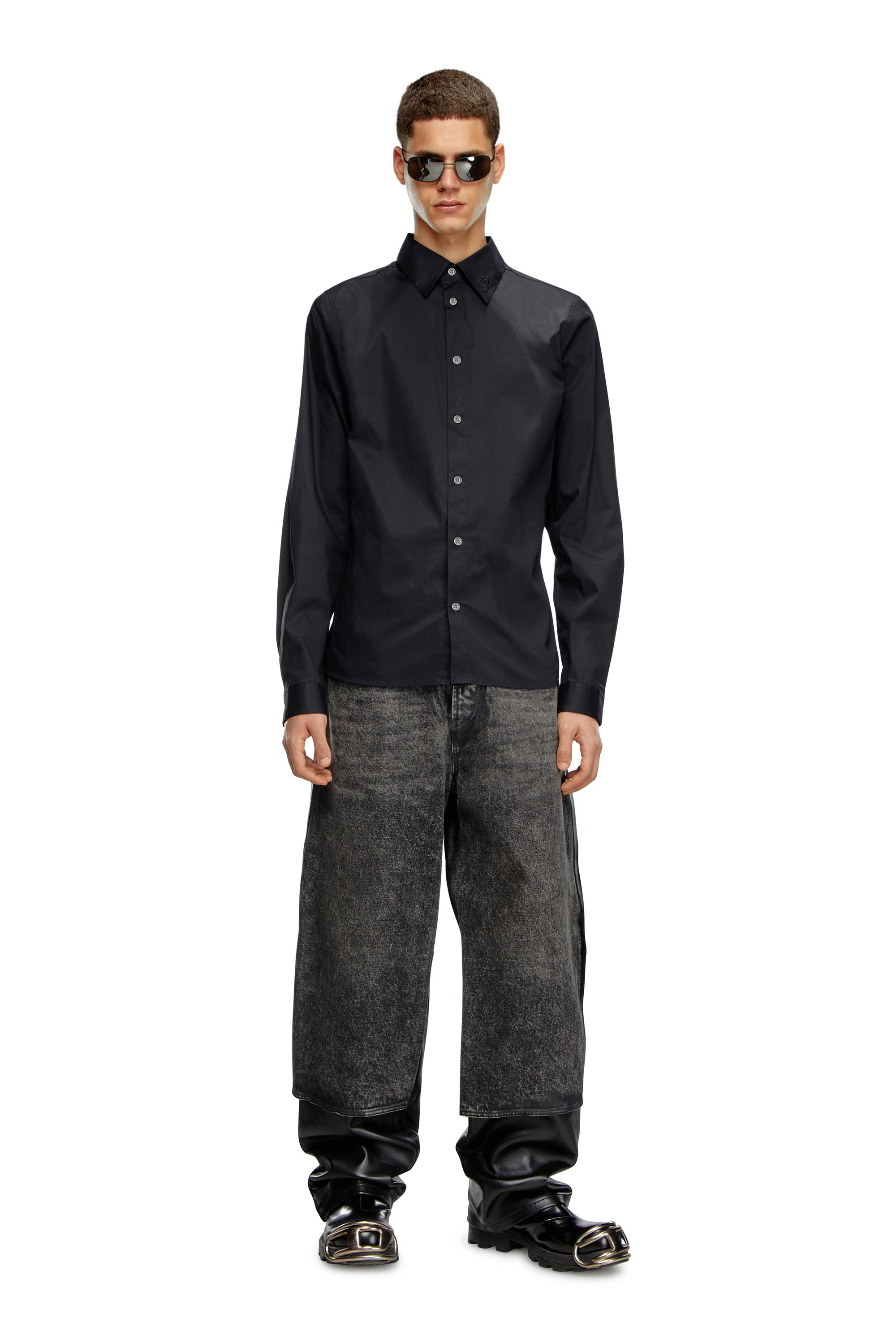 Diesel - S-FITTY-A, Male Formal shirt with logo-embroidered collar in ブラック - Image 2