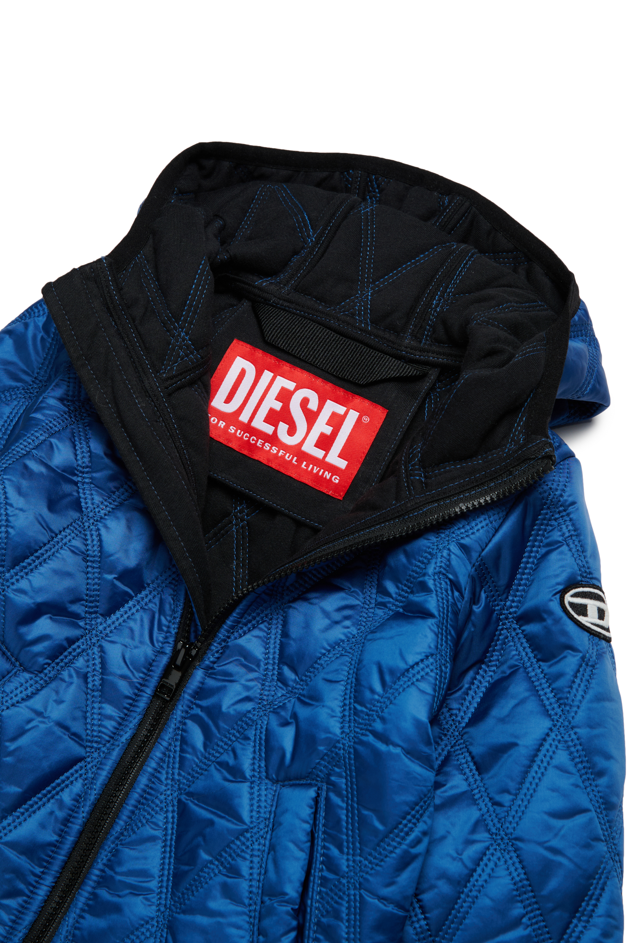 Diesel - JFOKKERB, Unisex Hooded quilted jacket with Oval D patch in ブルー - Image 3