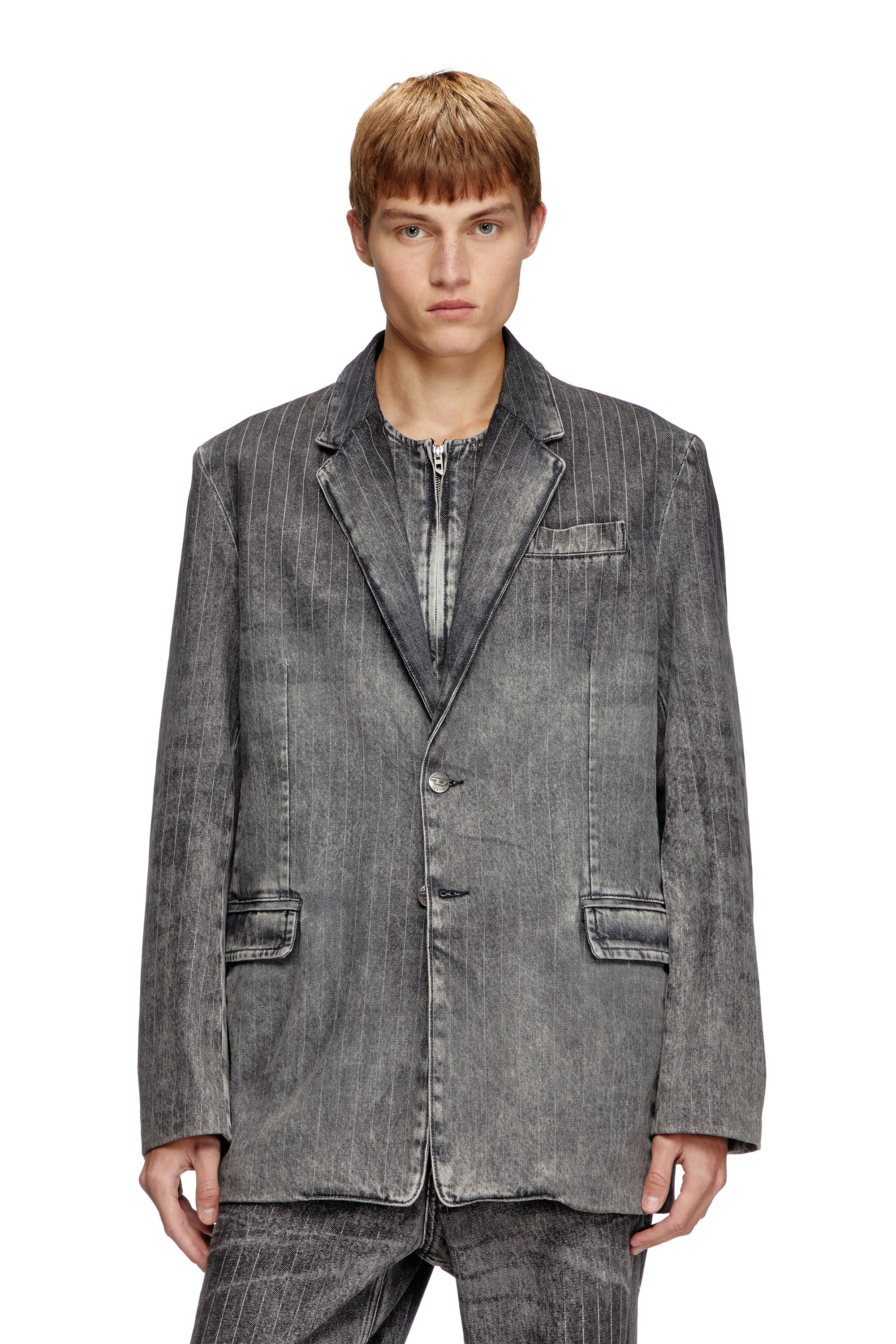 Diesel - D-REGER-S, Unisex's Blazer in tailoring pinstripe denim in ライトグレー - 1