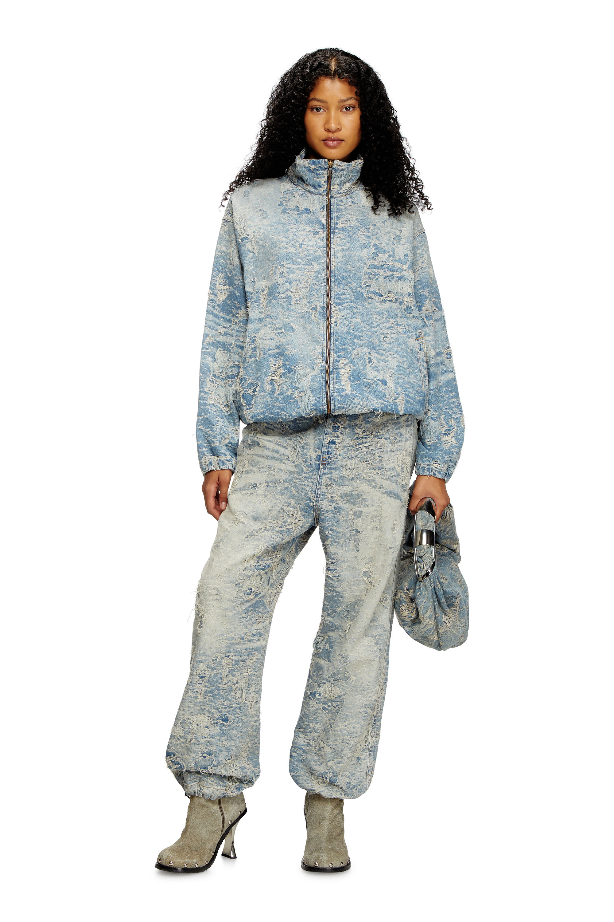 Diesel - D-KRAP-FSF, Unisex's Zip jacket in dirty jacquard denim in ライトブルー - 7