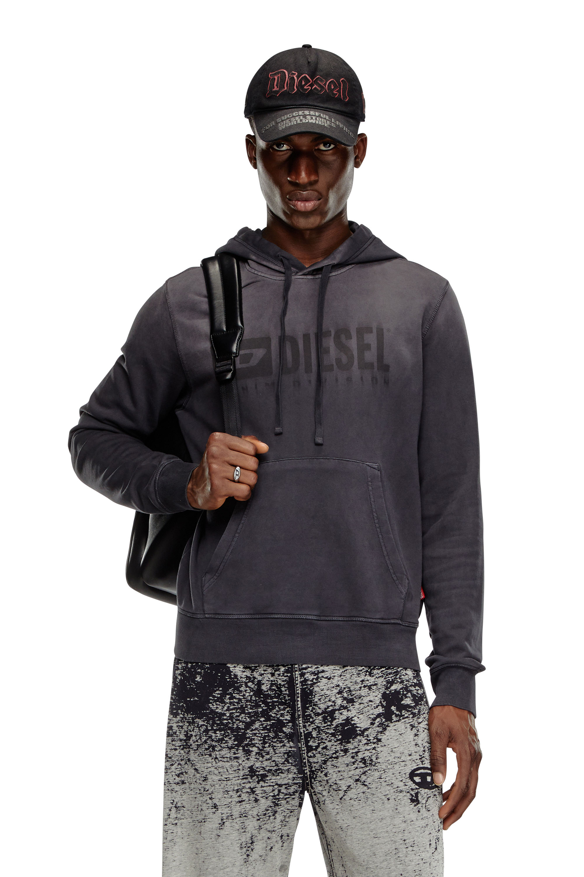 Diesel - S-GINN-HOOD-K44, Male's Faded hoodie with Denim Division logo in ブラック - 1