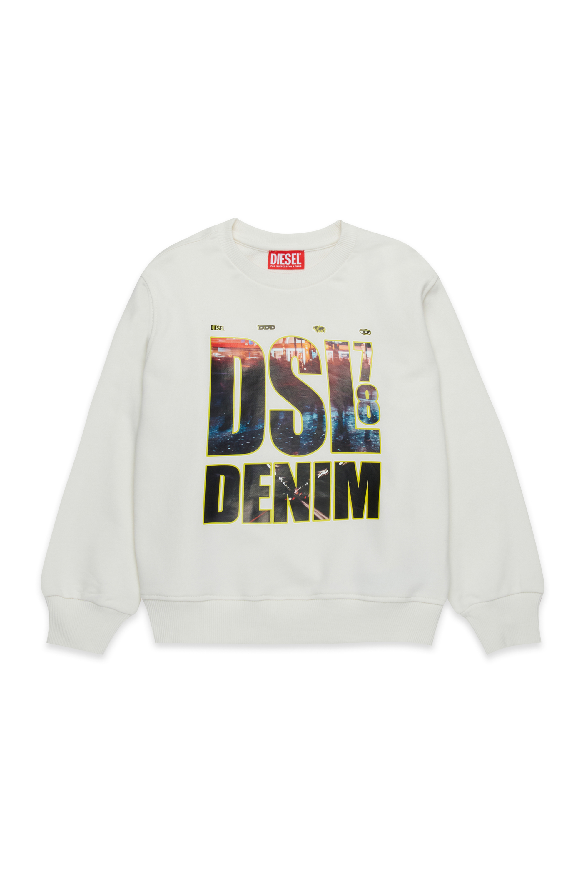 Diesel - SGINNL3 OVER, Male's Sweatshirt with DSL DENIM print in ホワイト - 1