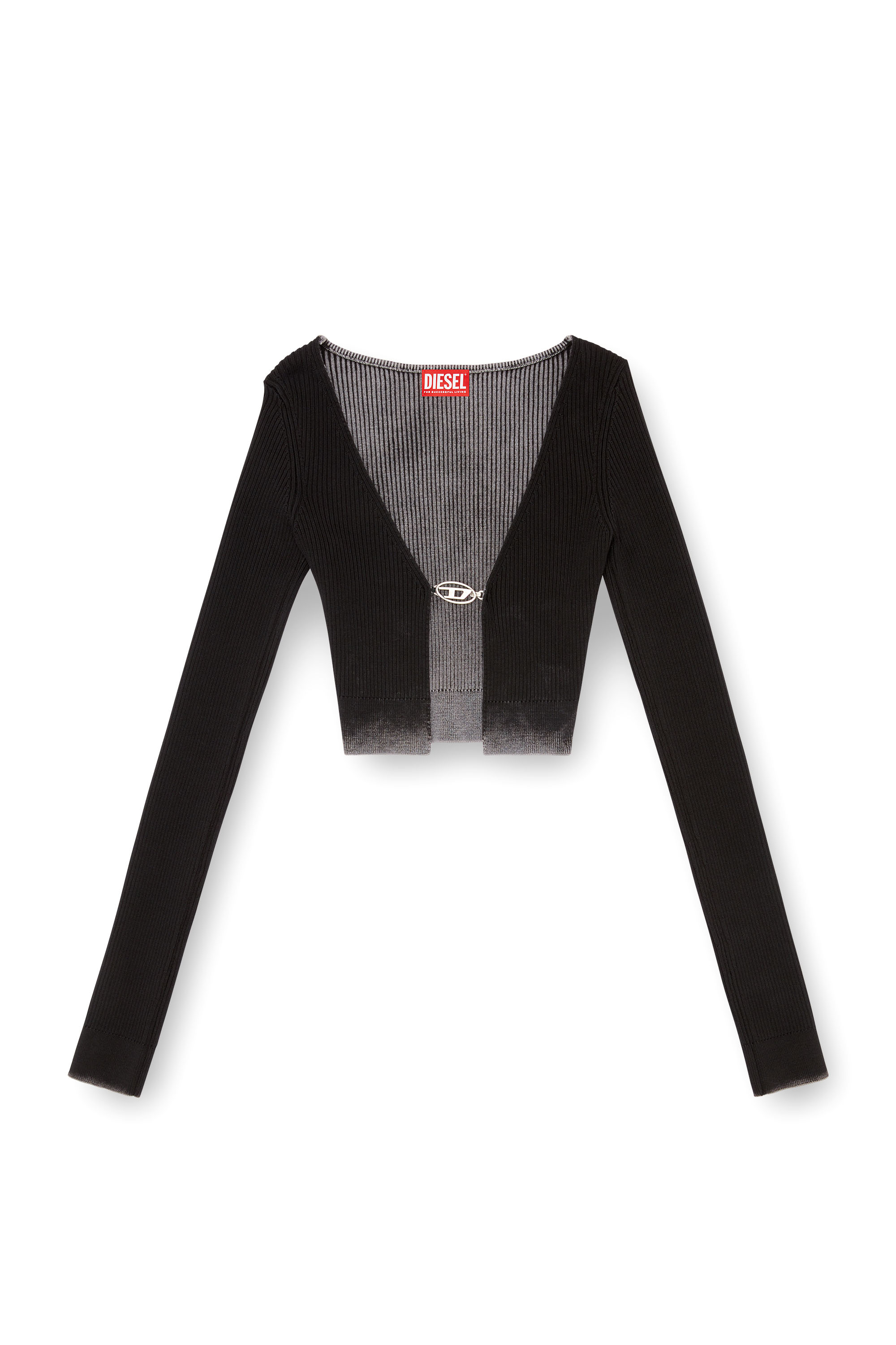 Diesel - M-LATINA, Female Cropped cardigan in faded ribbed knit in ブラック - Image 5
