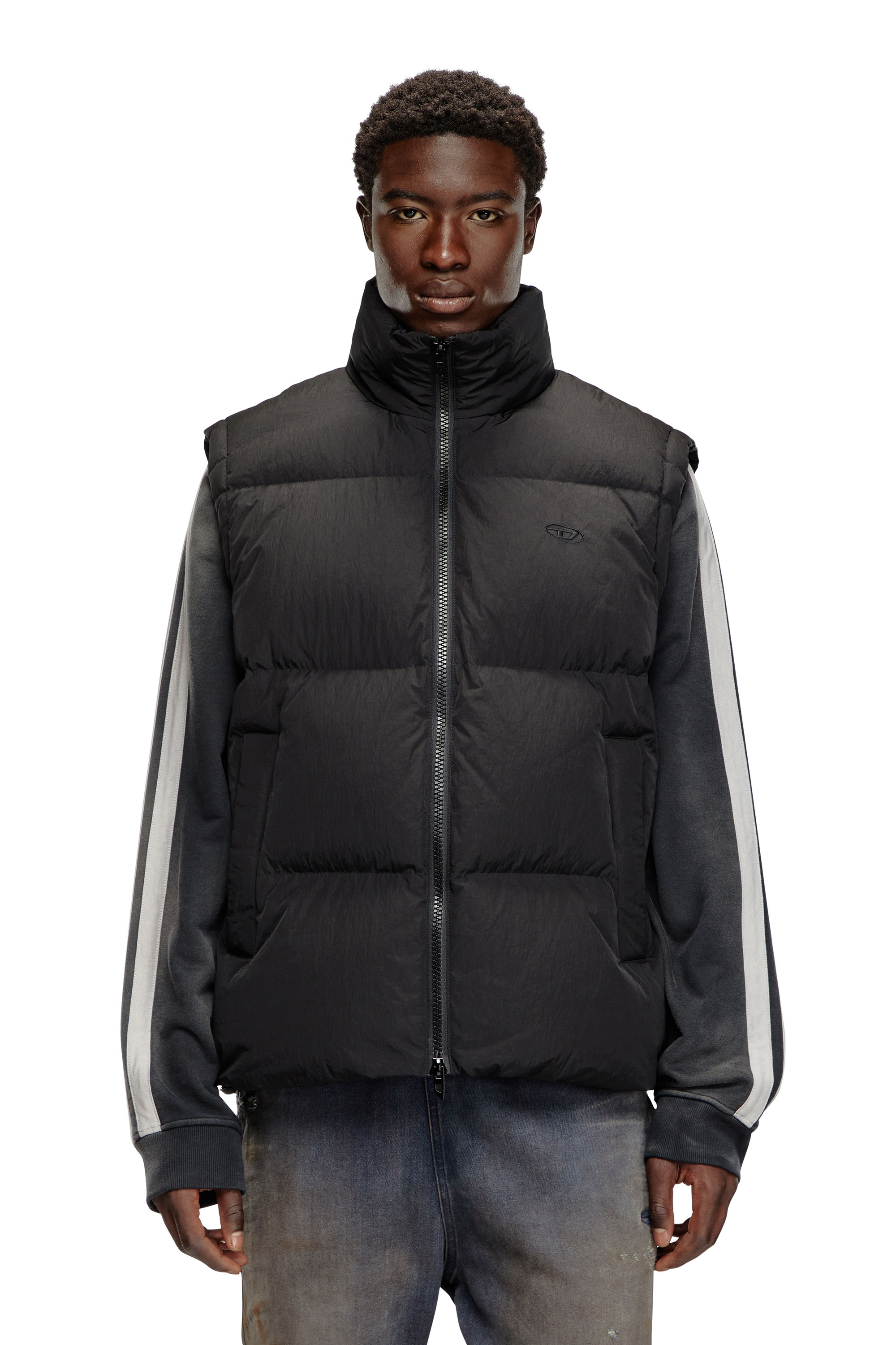 Diesel - W-RAVEEL-SL, Male's Down vest in crinkled nylon in ブラック - 6