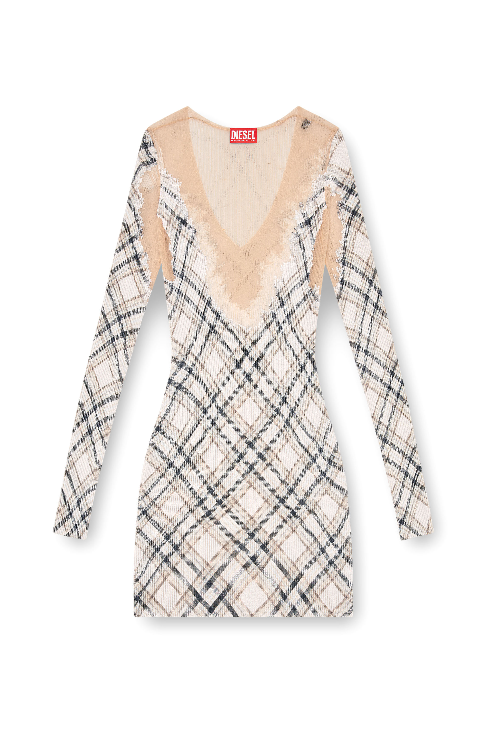 Diesel - M-EURIPIDE, Female's Checked mini dress with devoré sweat stains in グレー/ホワイト - 5