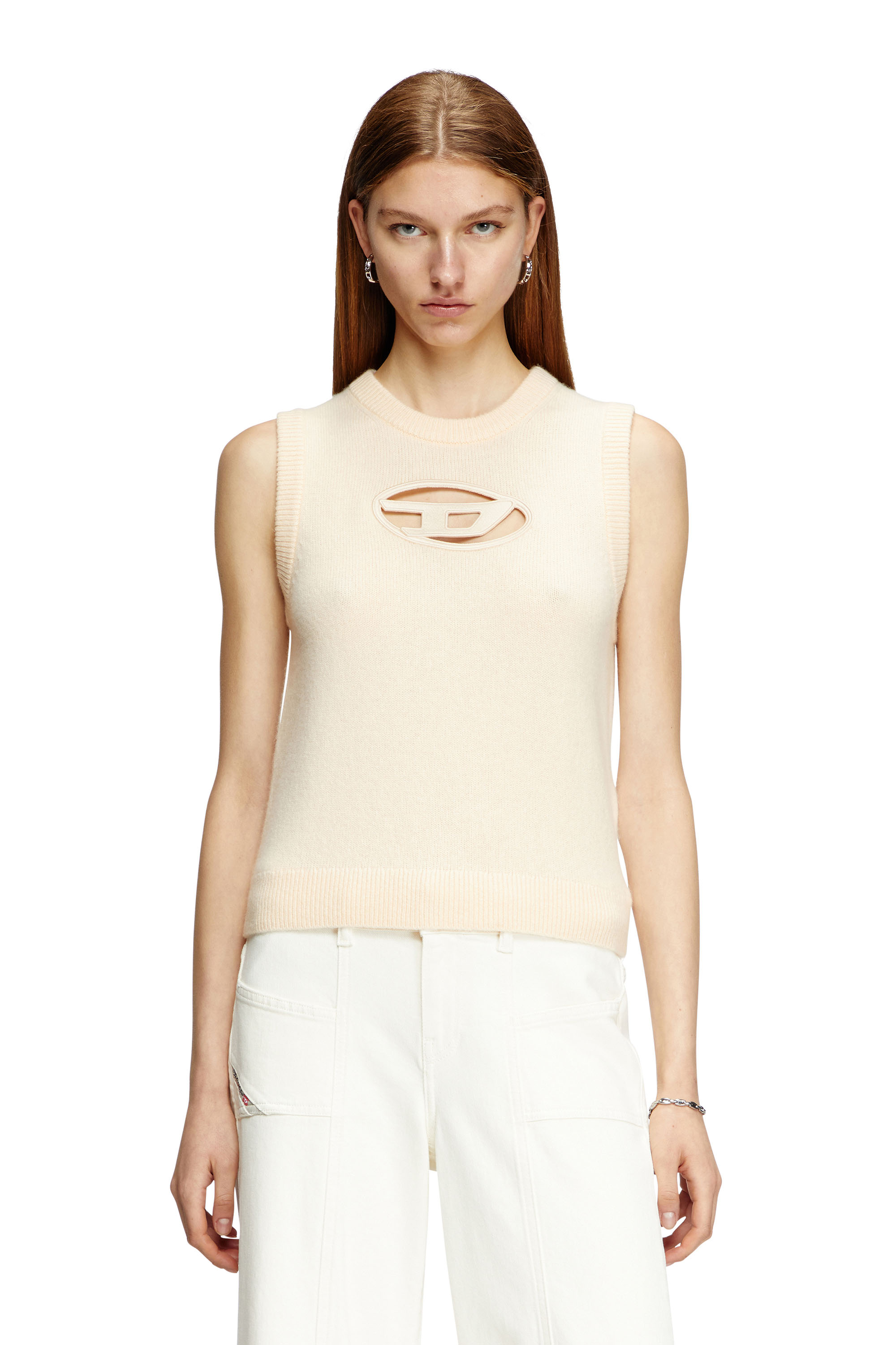 Diesel - M-ARGARIN-SL, Female's Knit tank top in cashmere blend in ベージュ - 1