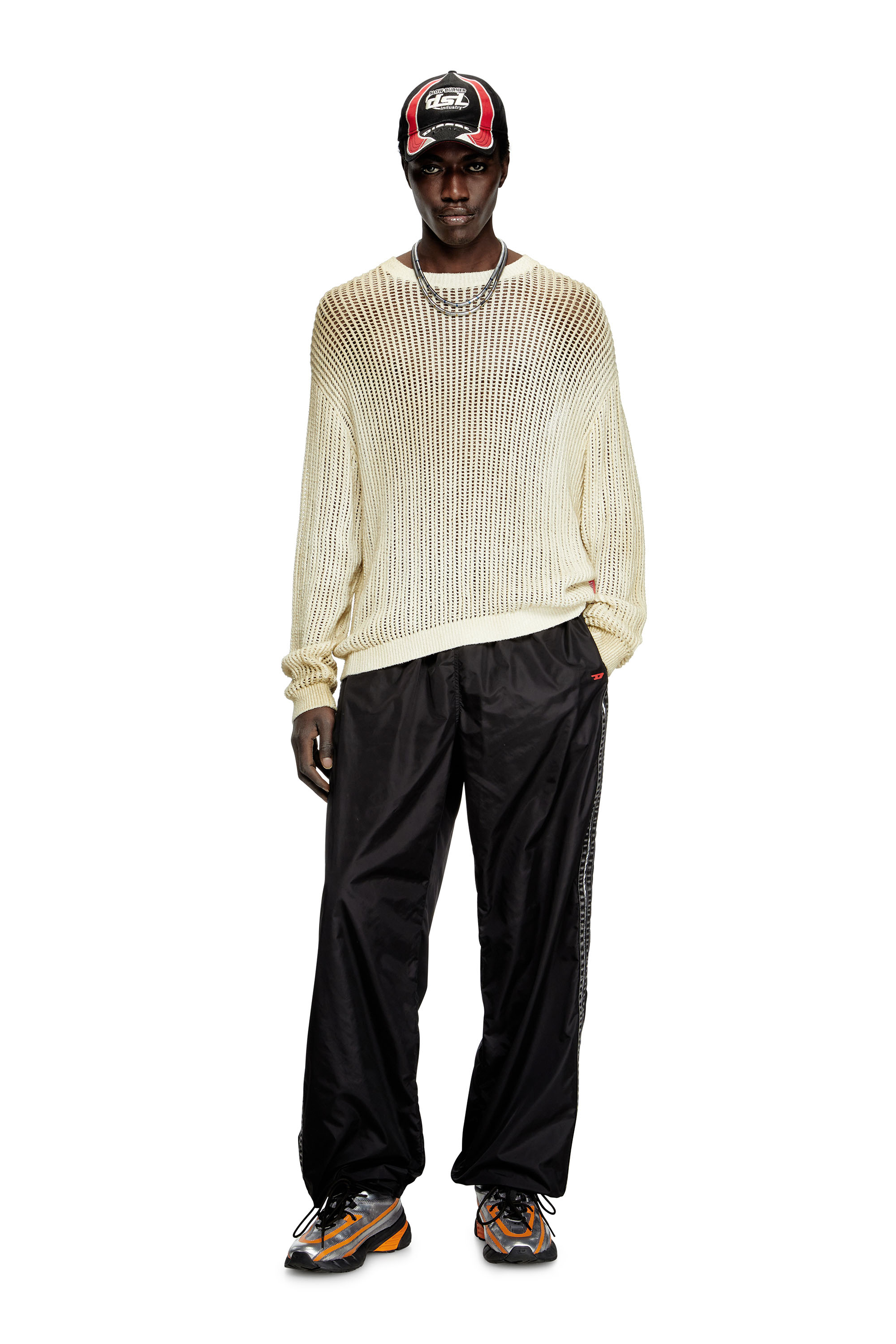 Diesel - K-SKUAT, Male's Open-knit jumper with distressed effect in ベージュ - 2