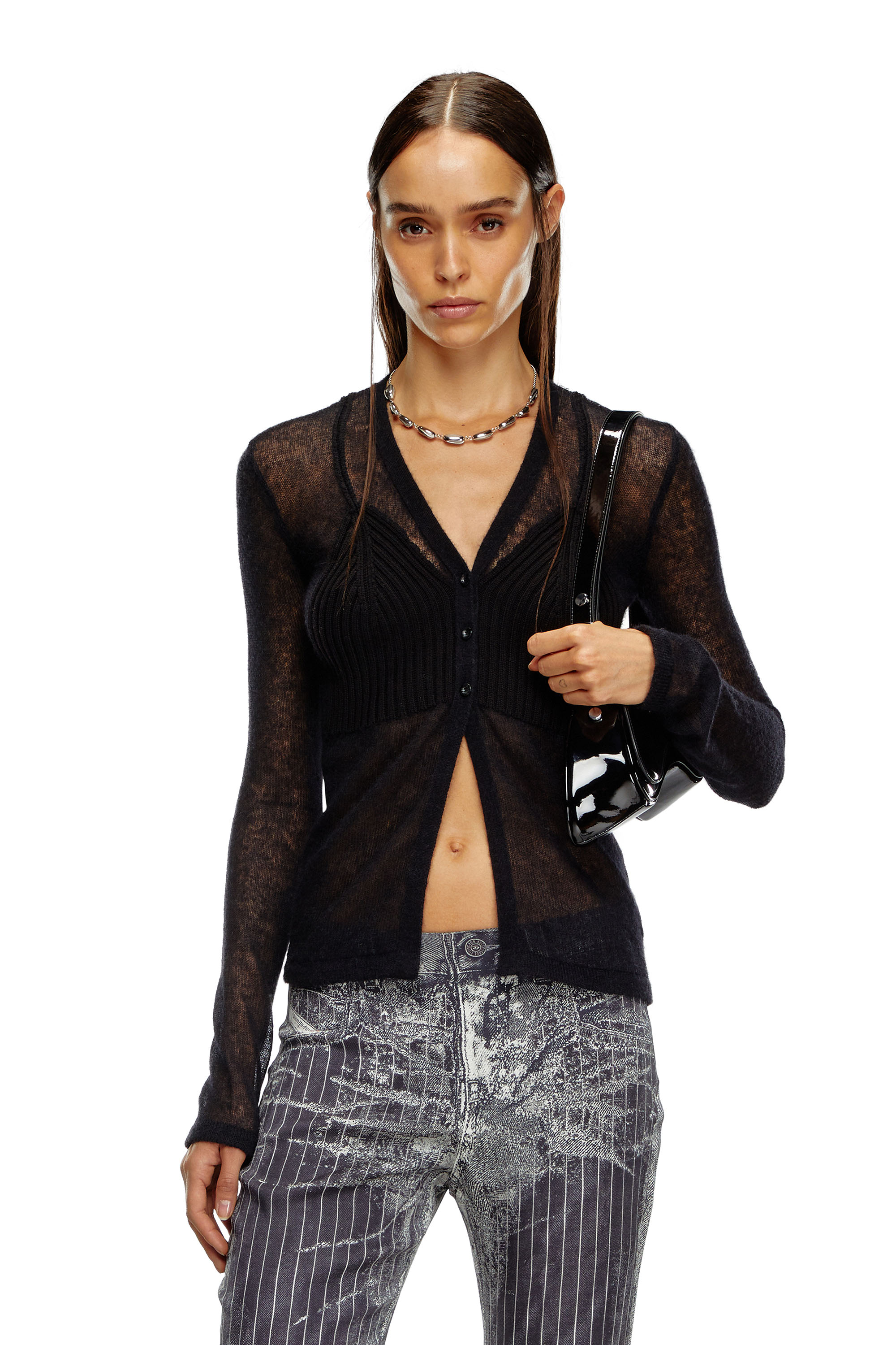 Diesel - M-ARINA, Female Sheer cardigan with bra detail in ブラック - Image 1