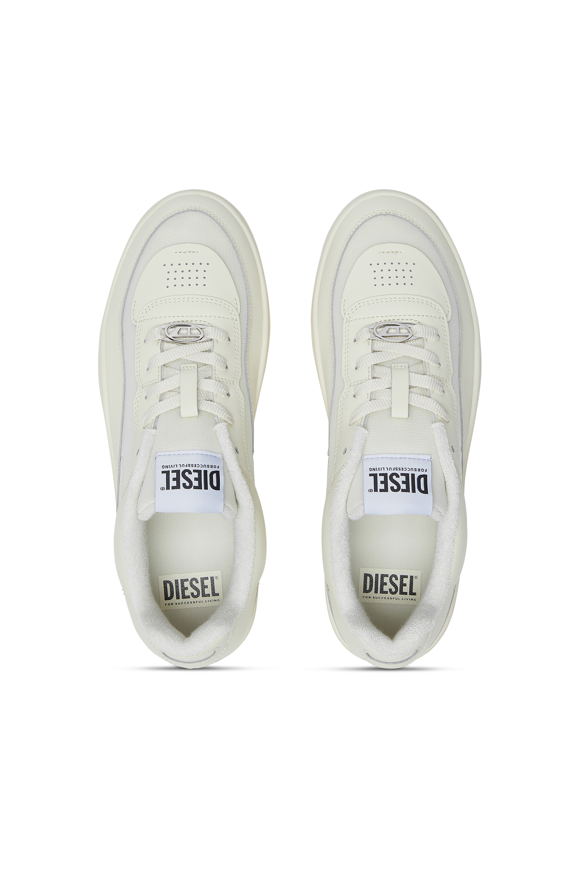 Diesel - S-OVAL SKATE LOW, Male's S-Oval Skate-Fabric-panelled leather sneakers in ベージュ - 5