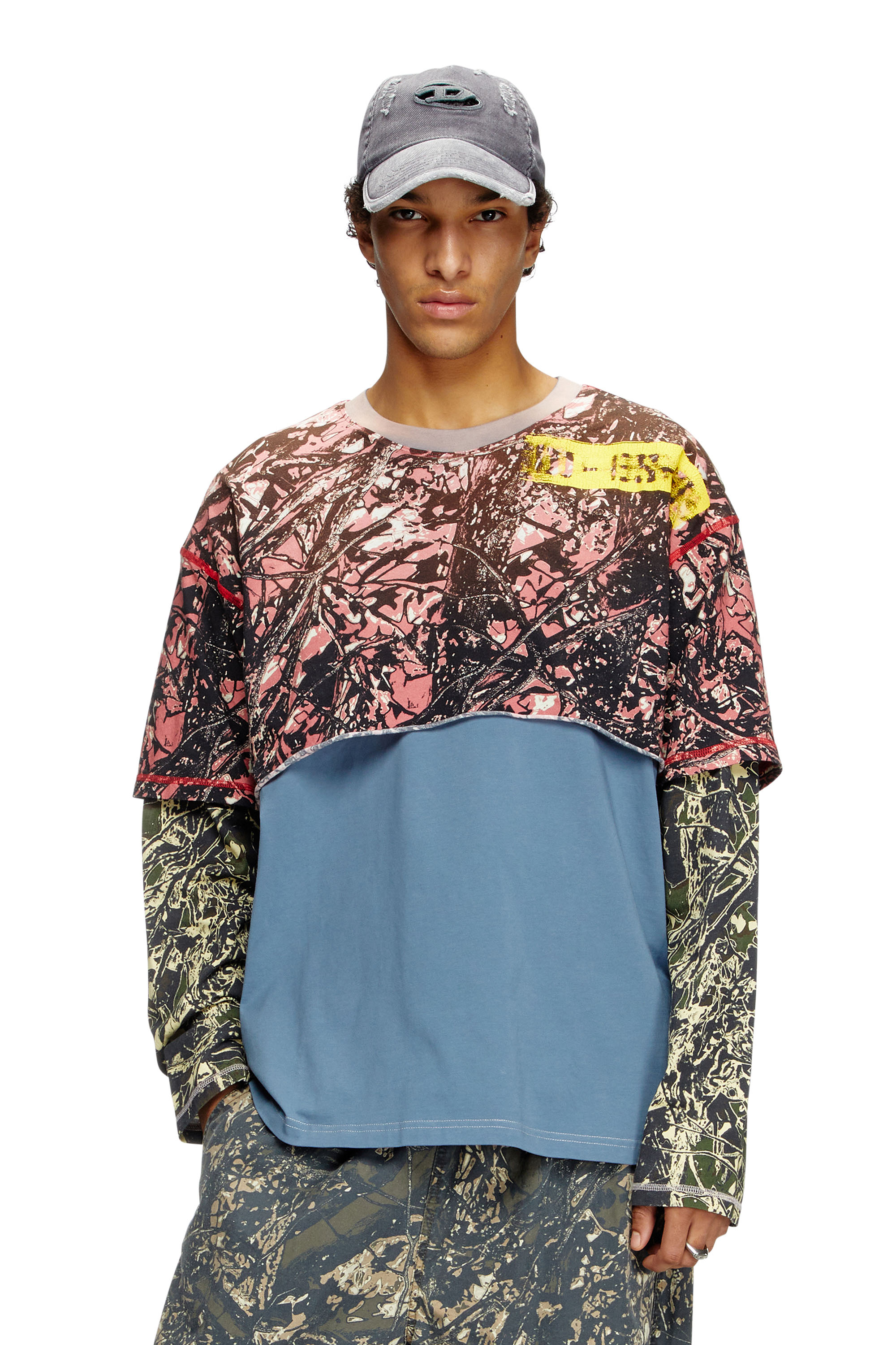 Diesel - T-BESH-CAMOU, Male's Layered T-shirt with camo motif in ブルー/ピンク - 1