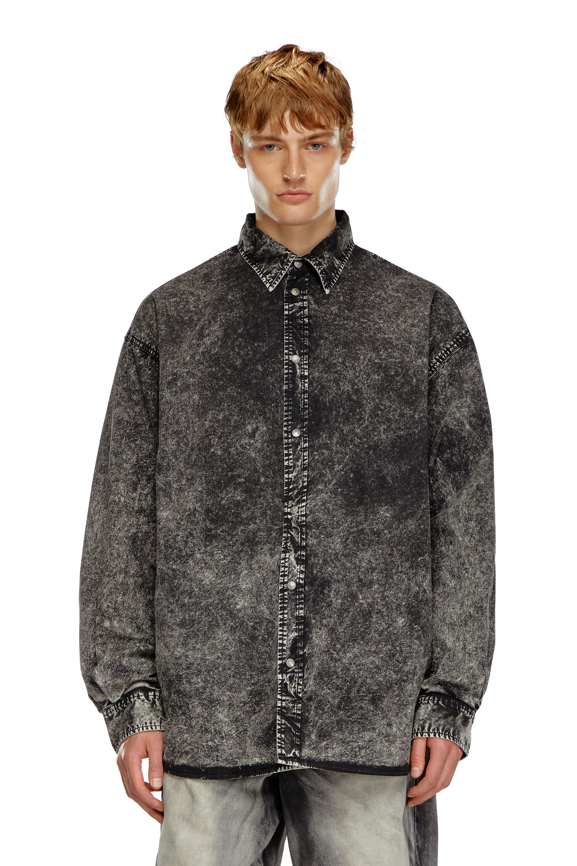 Diesel - S-VEKEN, Male Shirt in marbled cotton in ブラック - Image 1