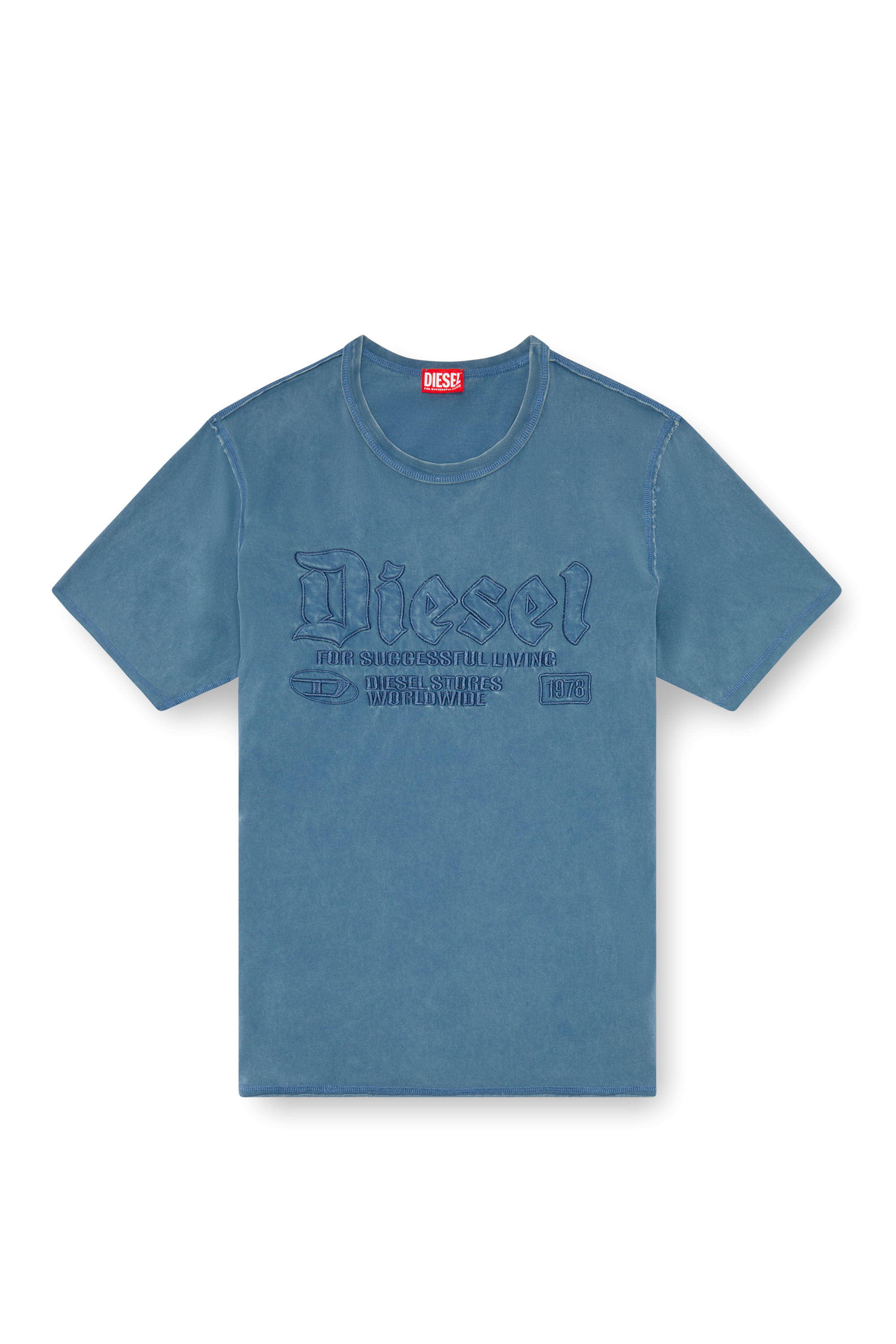 Diesel - T-RAWJUST, Male Faded T-shirt with tonal embroidery in ブルー - Image 3