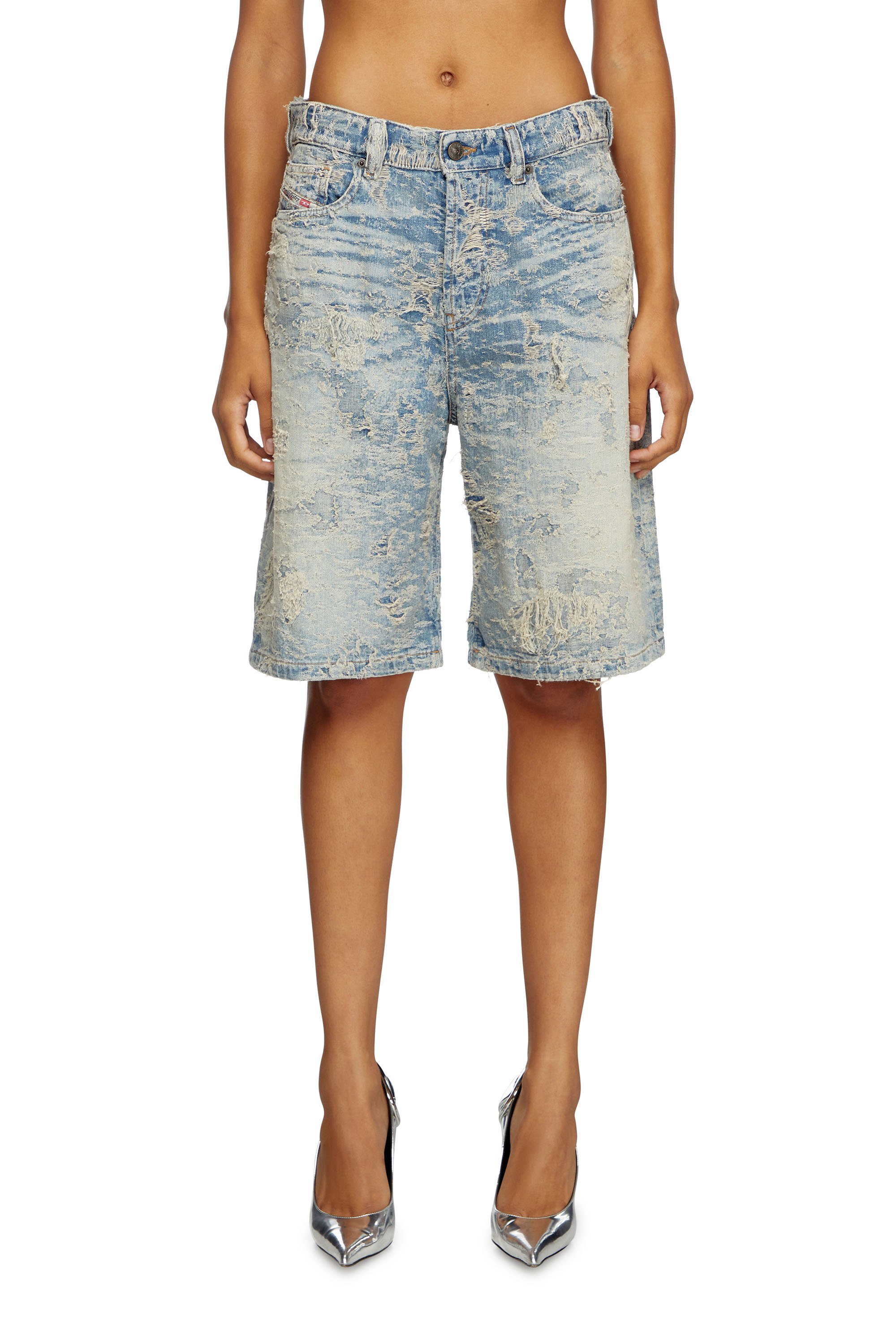 Diesel - DE-SIRE-SHORT-FSF, Female's Shorts in dirty jacquard denim in ライトブルー - 1