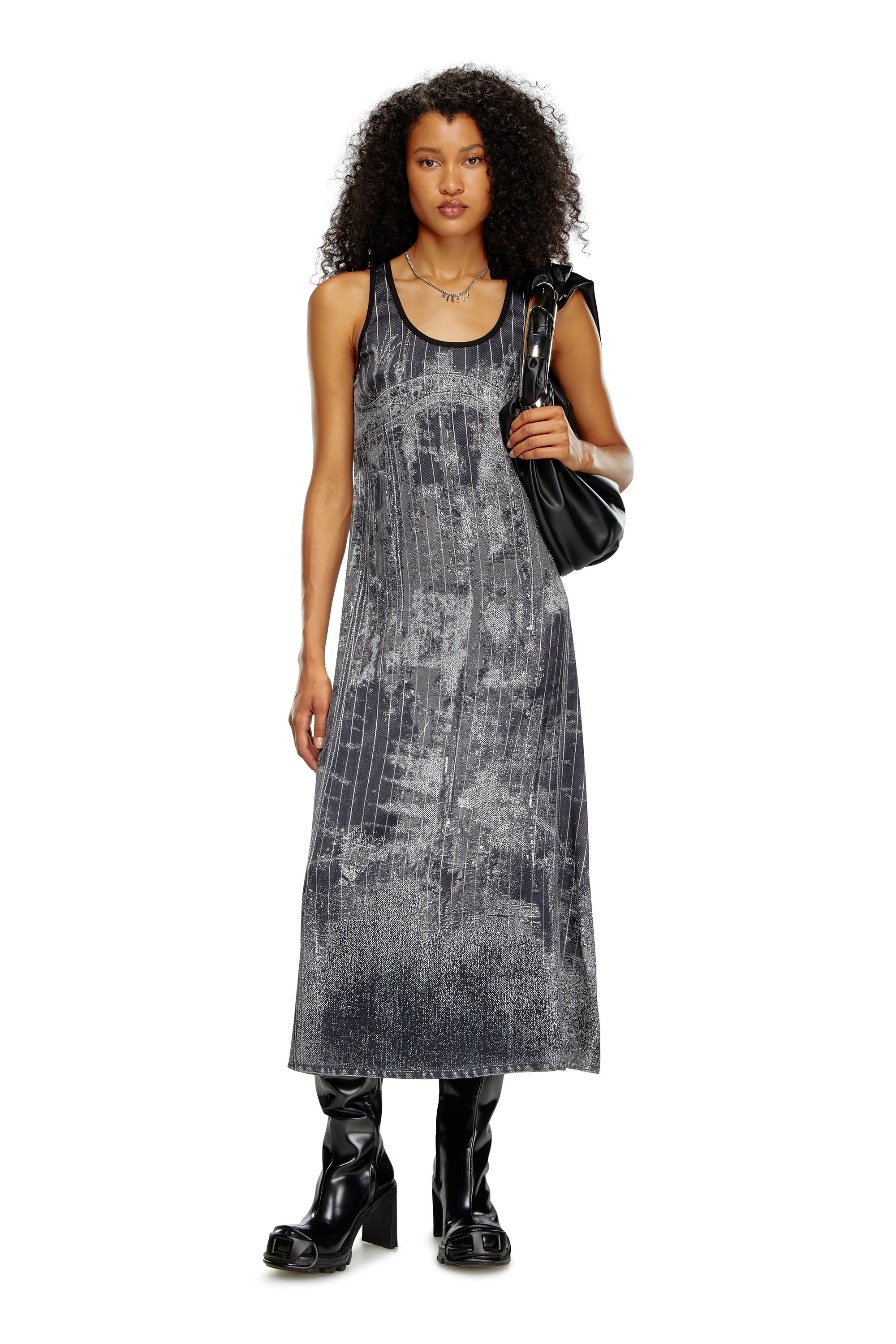 Diesel - D-SCREET, Female Midi dress with print of pinstripe denim in ブラック - Image 1