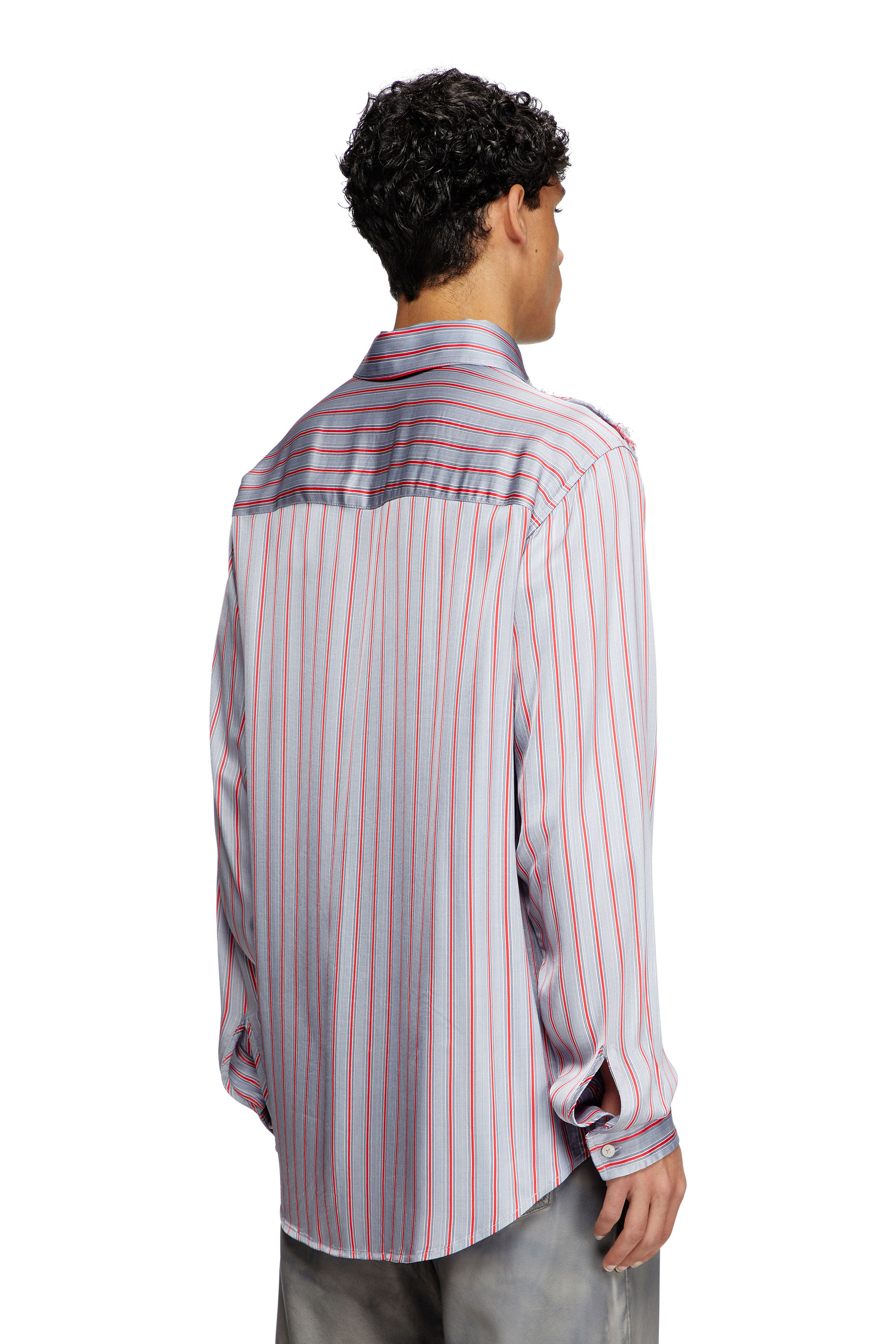 Diesel - S-KLAB, Male's Pin stripe viscose shirt in ブルー/レッド - 4