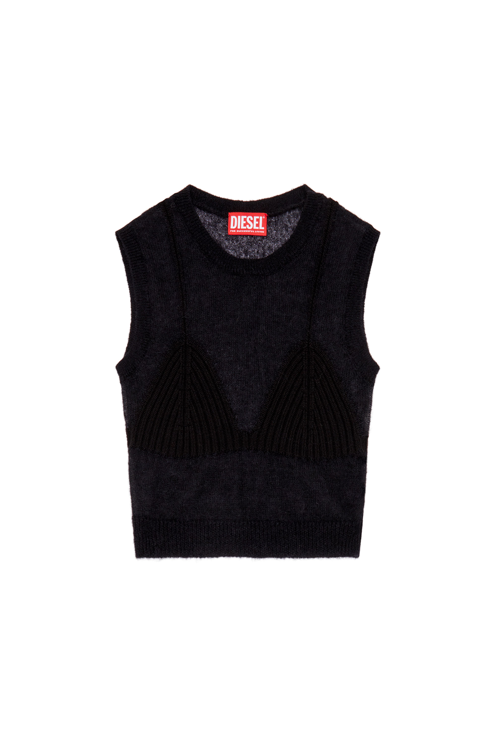 Diesel - M-AROSTICA, Female Sheer knit top with a bra detail in ブラック - Image 3