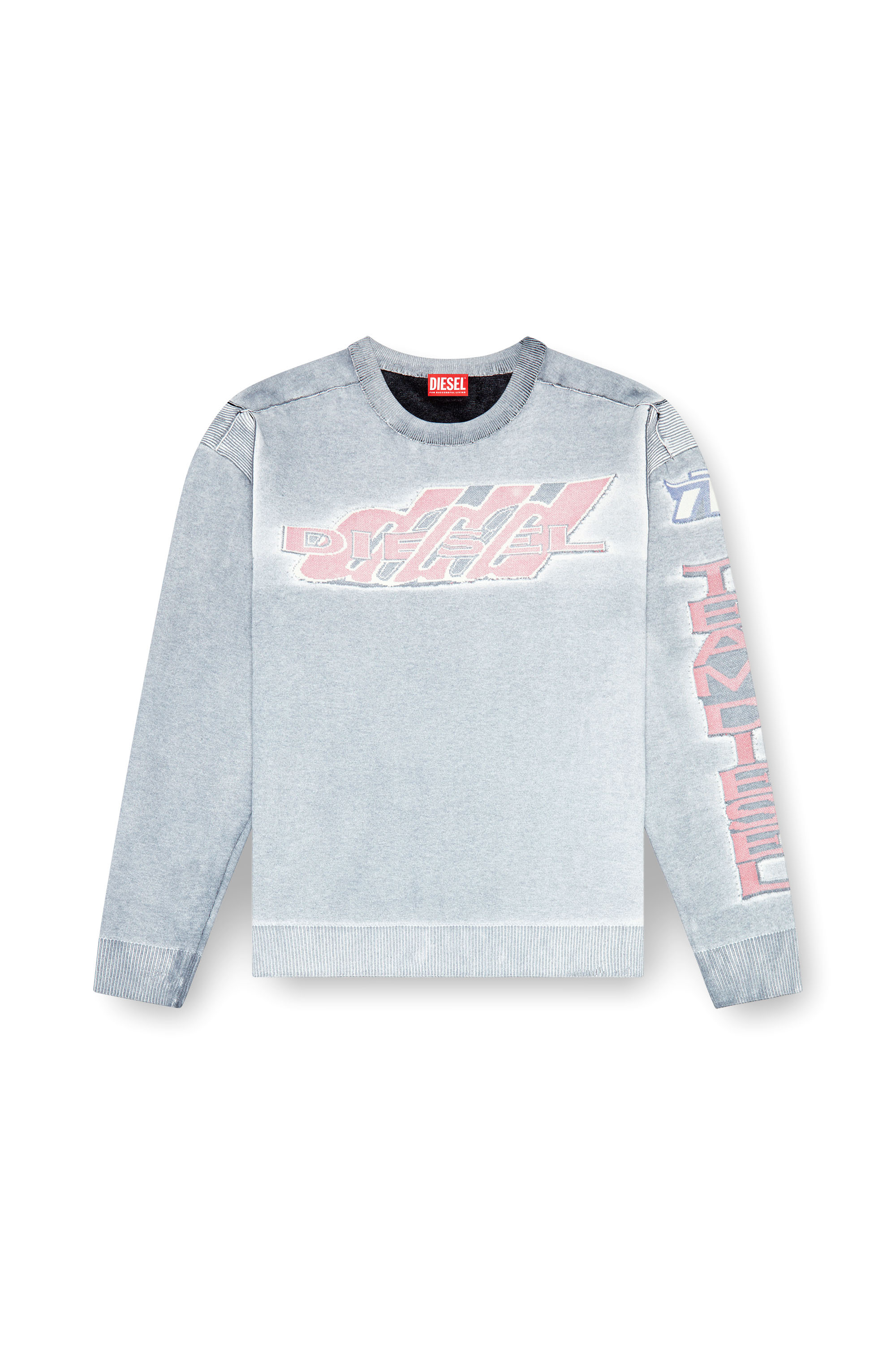 Diesel - K-DIRT, Male Faded cotton jumper with racing graphics in グレー - Image 3