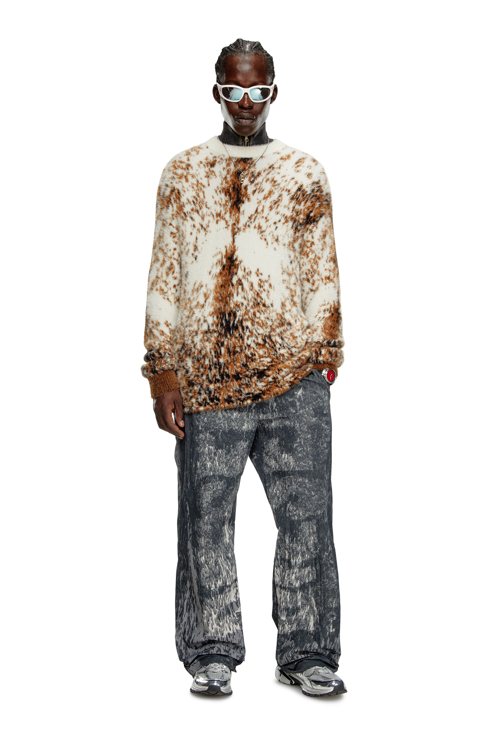 Diesel - K-ITELLO, Male's Fluffy jumper with animalier pattern in Brown - 2