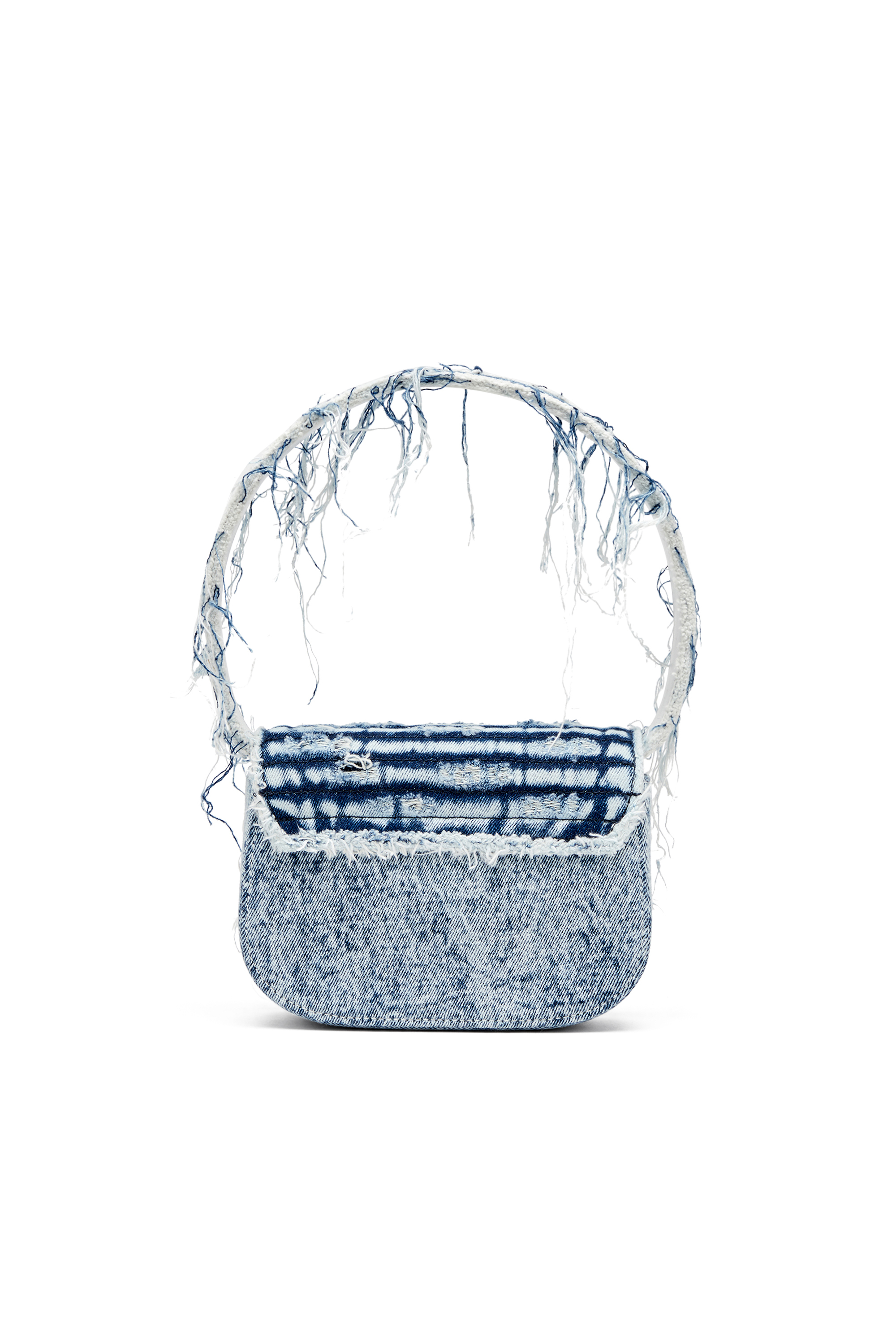 Diesel - 1DR, Female's Iconic shoulder bag in frayed denim in ブルー - 2