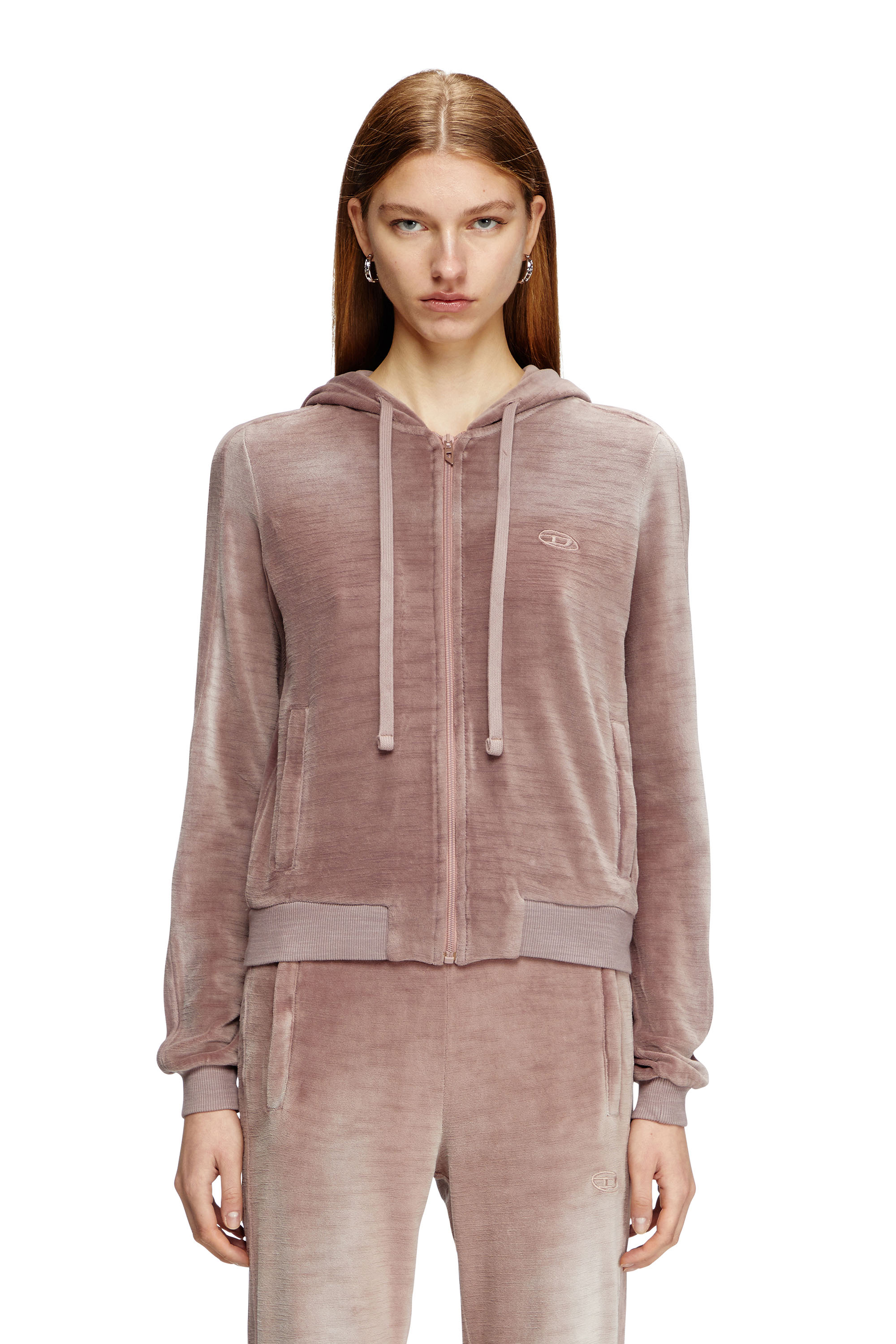 Diesel - F-ELY-Q1, Female's Zip-up hoodie in faded chenille in ピンク / ホワイト - 1