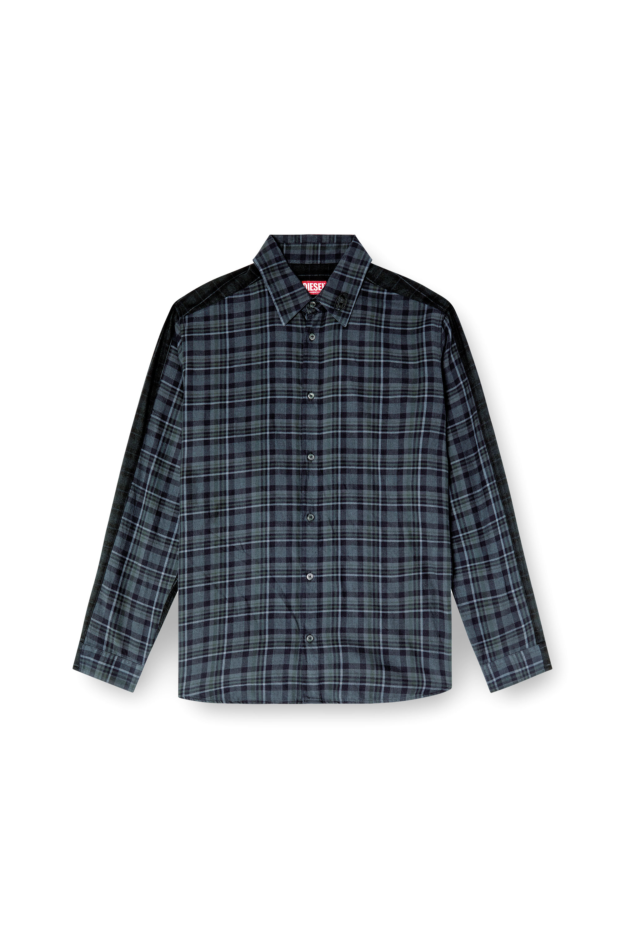 Diesel - S-SIMPLY-CHECK, Male's Spliced check flannel shirt in ブラック/ブルー - 3