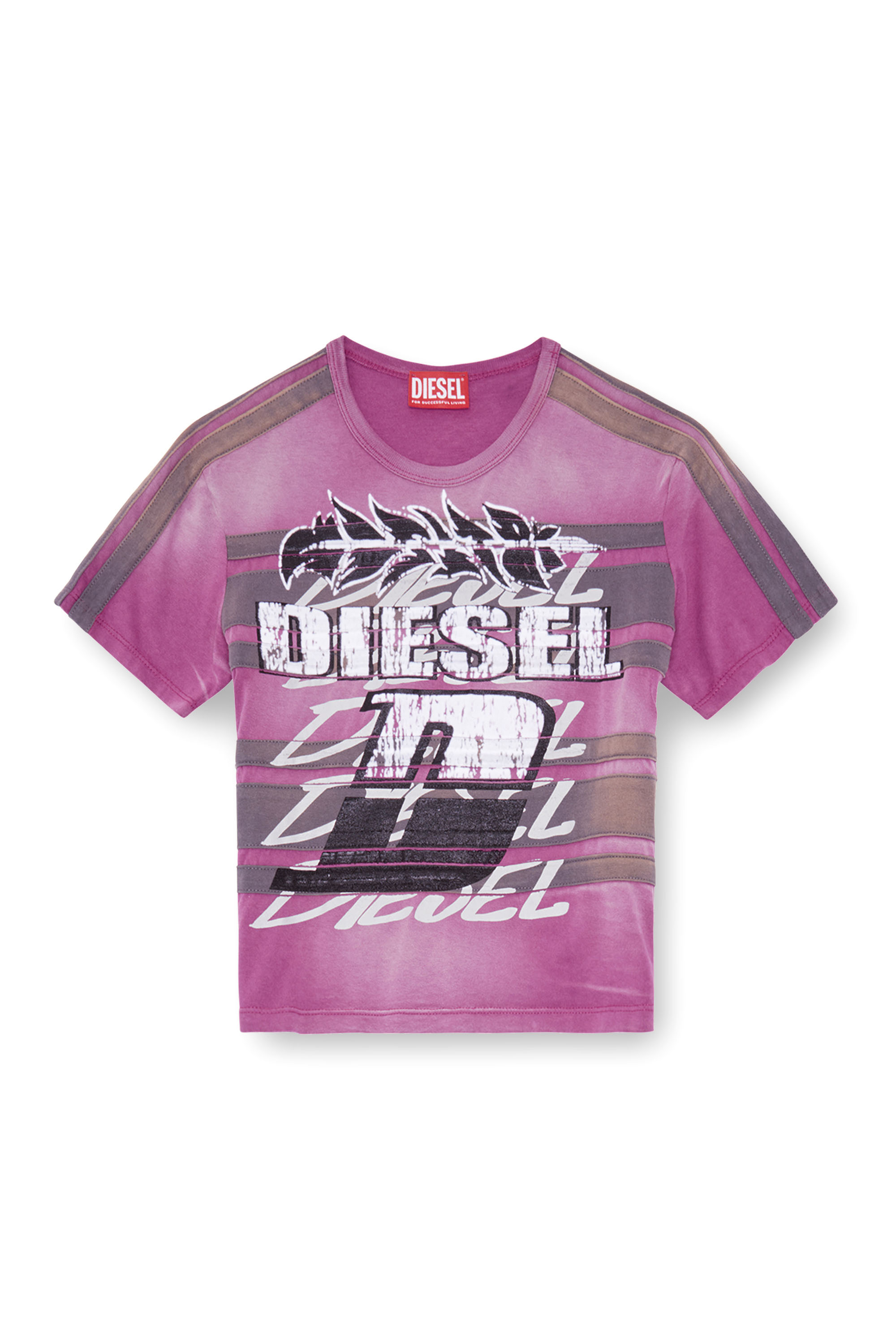 Diesel - T-UNCUTIE-STRIPE, Female Cropped sun-faded T-shirt in バイオレット - Image 3
