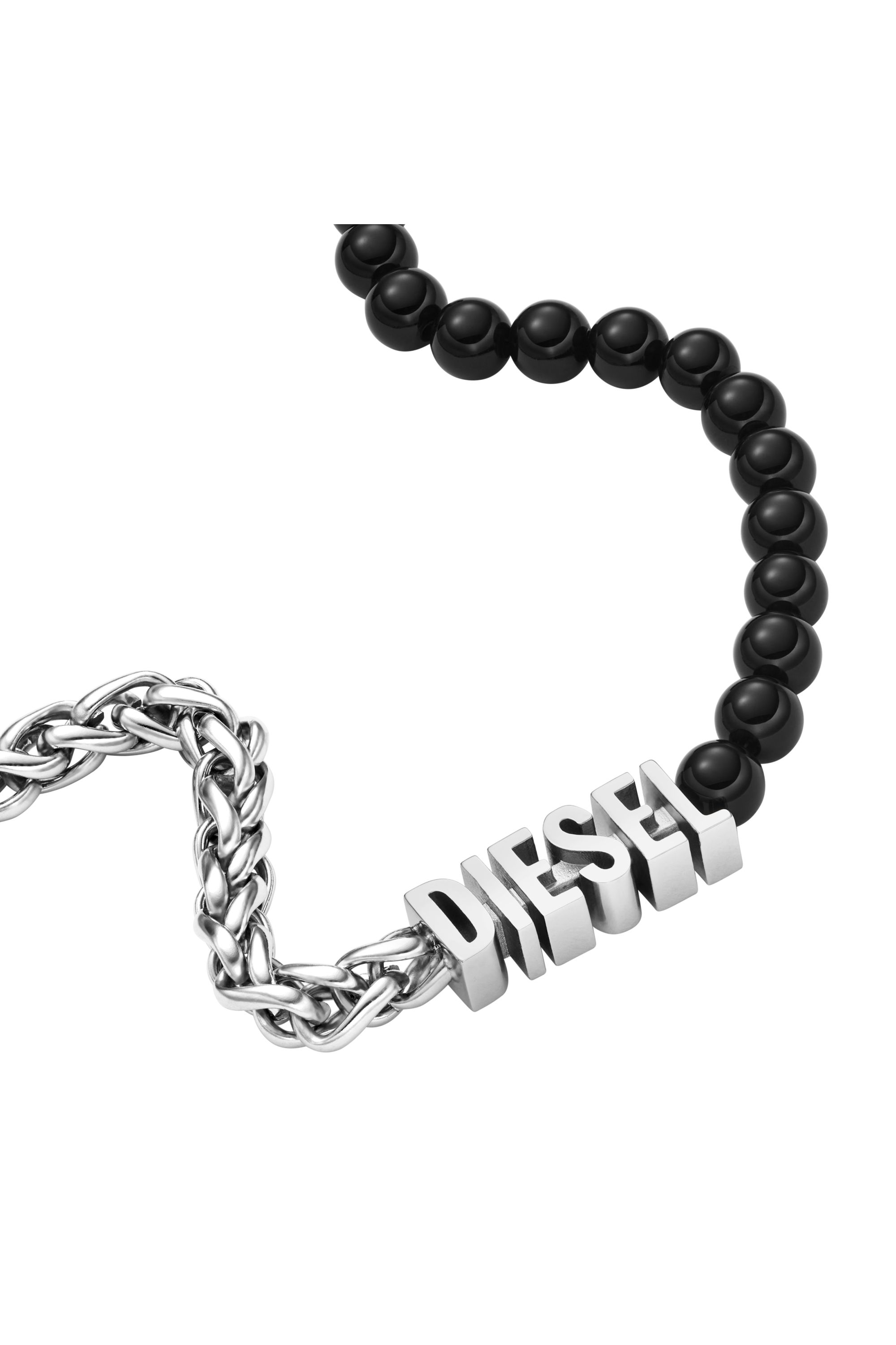 Diesel - DX1543040 JEWEL, Unisex's Black Agate Beaded Chain Necklace in シルバー/ブラック - 1