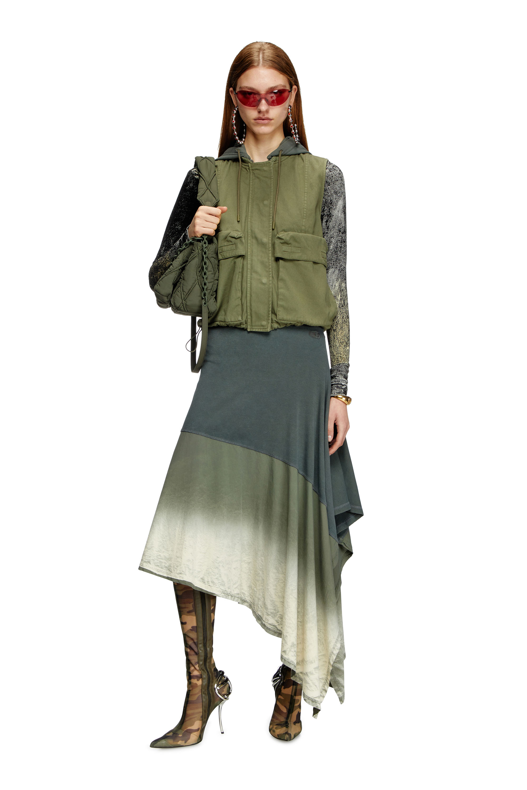 Diesel - G-ENESIS, Female's Hooded cargo vest in cotton twill in ミリタリーグリーン - 2