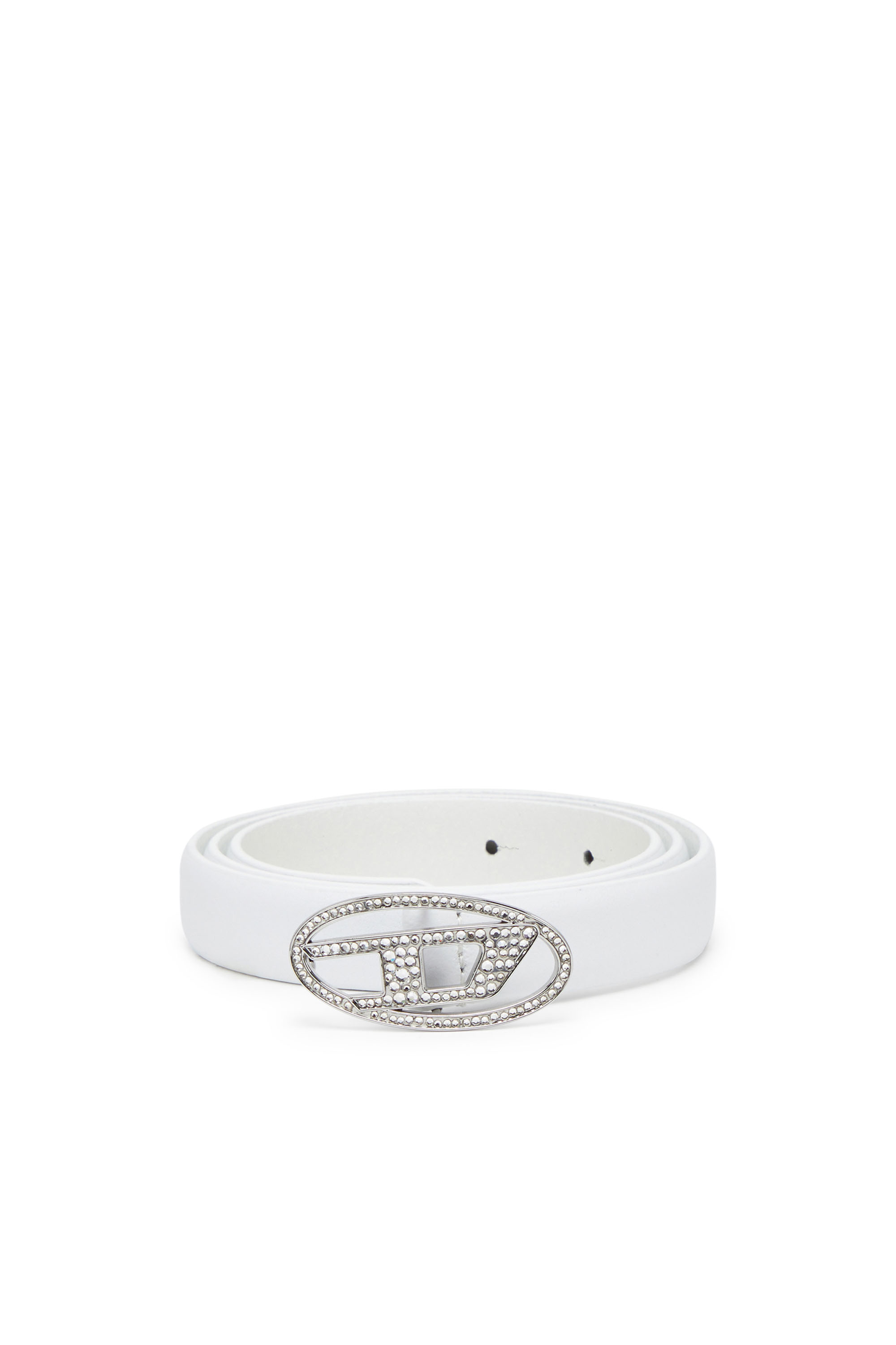 Diesel - B-1DR STRASS 20, Female's Slim leather belt with crystal buckle in ホワイト - 1