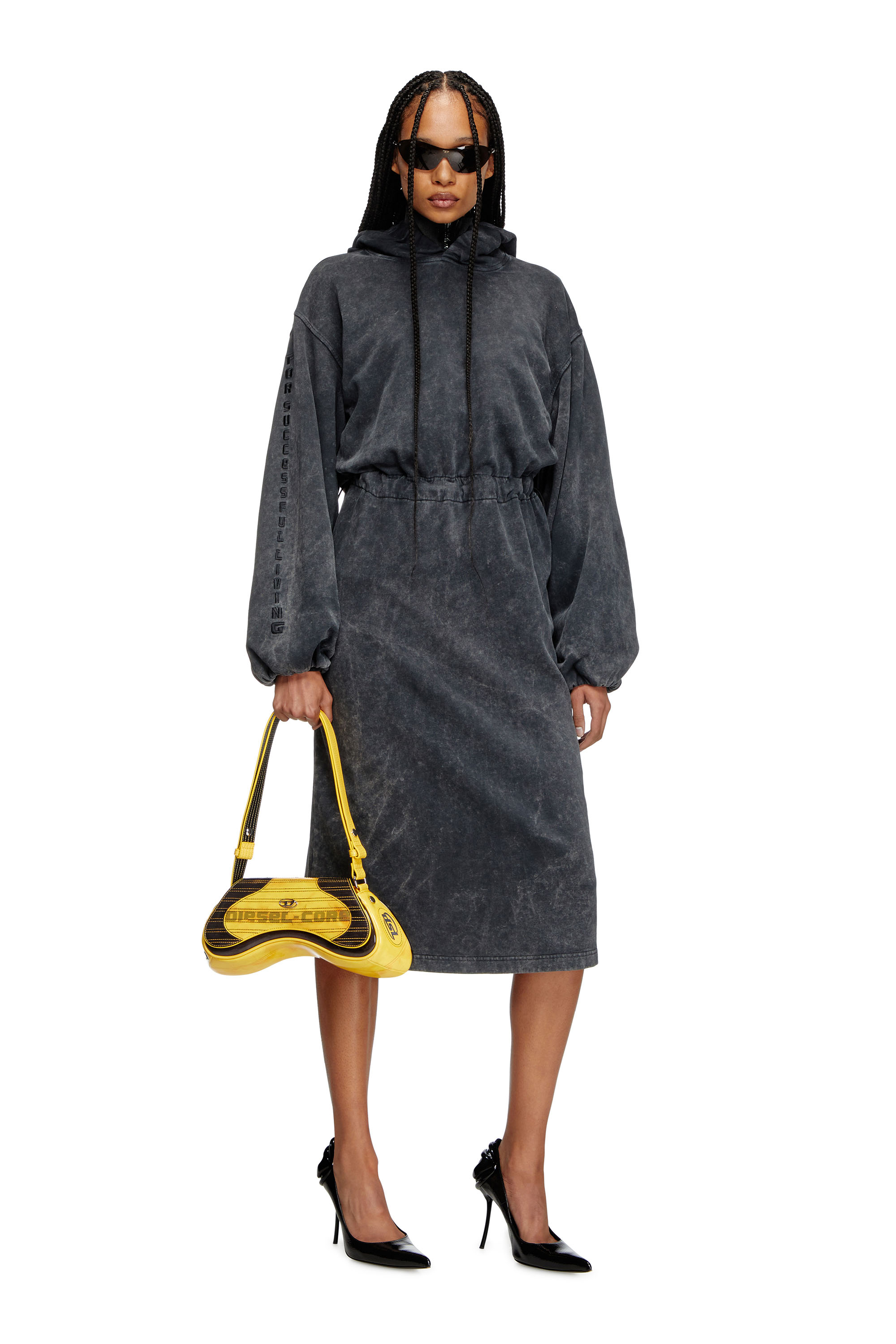 Diesel - D-QUIND, Female's Balloon-shaped hooded midi dress in ダークグレー - 2