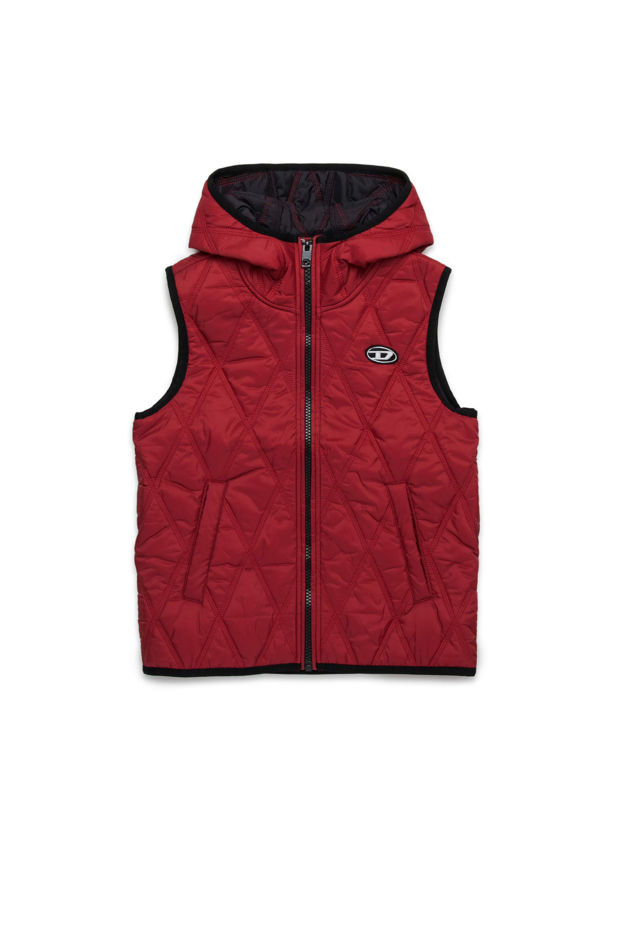 Diesel - JFOKKLOGO, Unisex's Hooded quilted nylon vest in レッド - 1